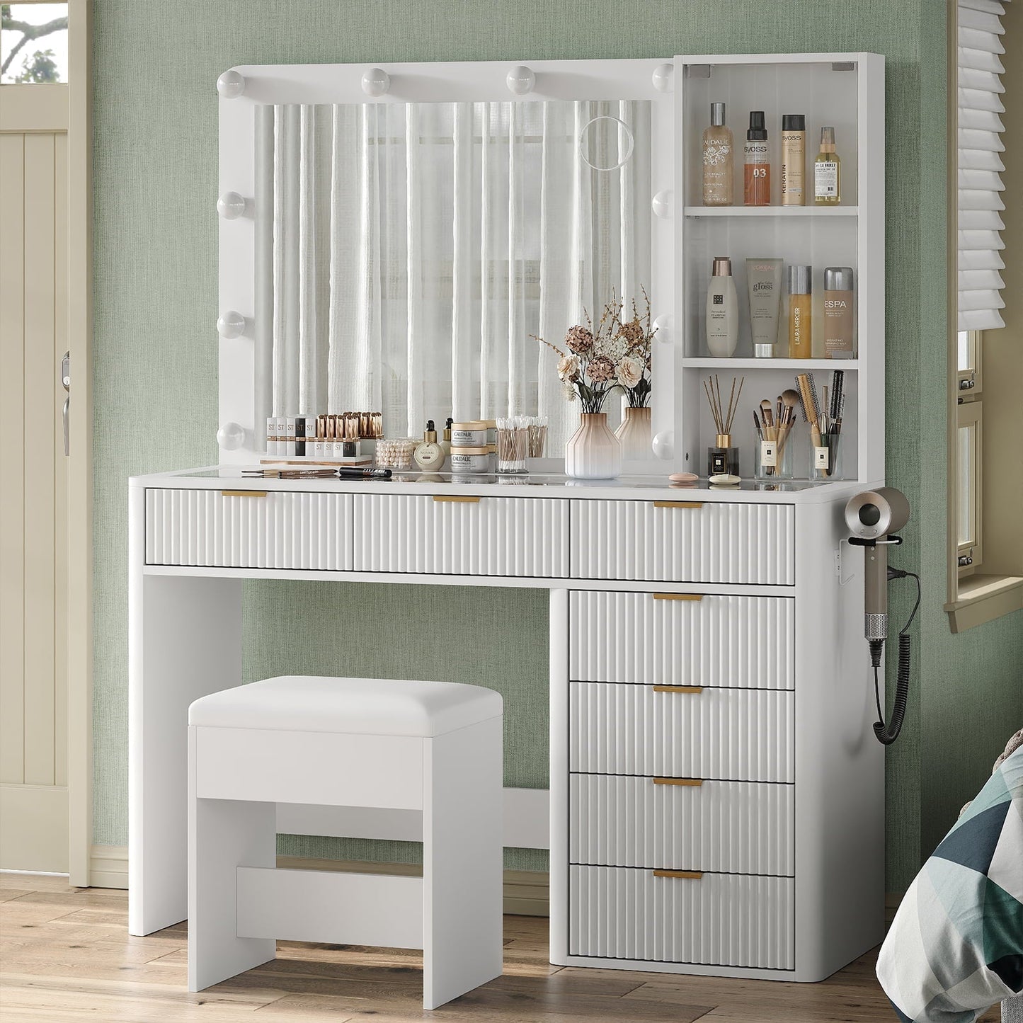 Vektaya US-VD013 Bedroom Makeup Vanity desk with LED Mirror, 7 Drawers