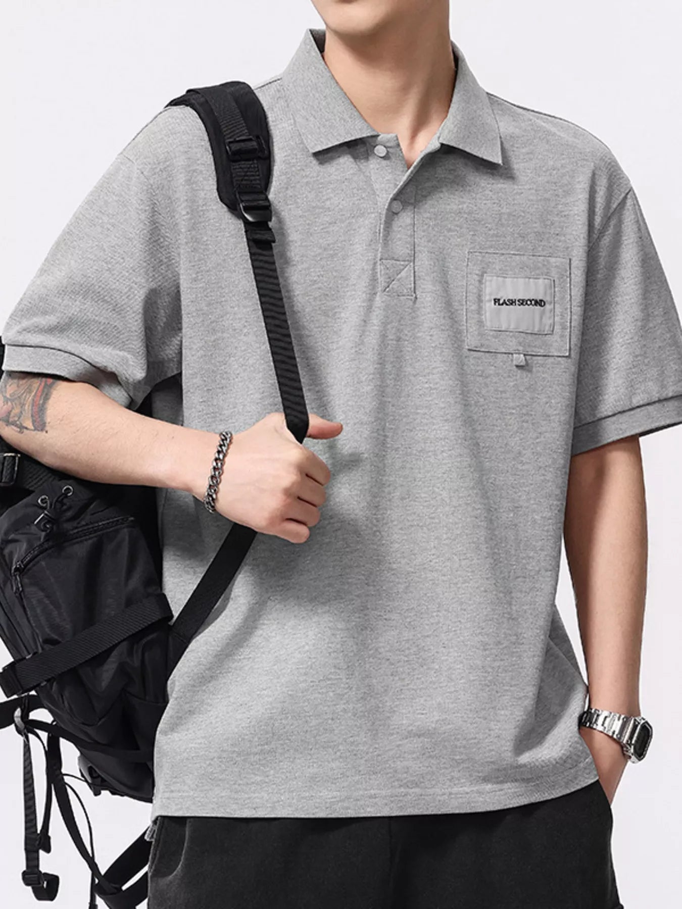 Men's Plus Size Short Sleeve Polo Shirt with Pocket