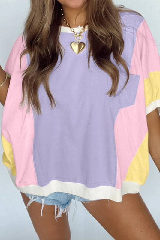 Color Block Patchwork Half Sleeve Oversized T Shirt