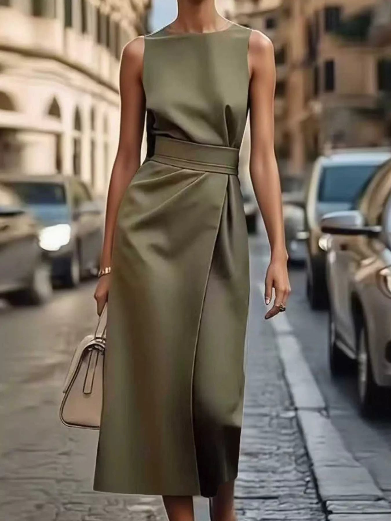 Round Neck Sleeveless Midi Dress
