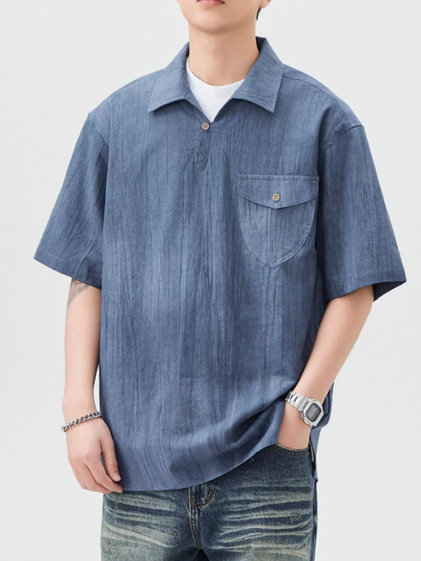 Men's Plus Size Casual Short Sleeve Shirt with Pocket
