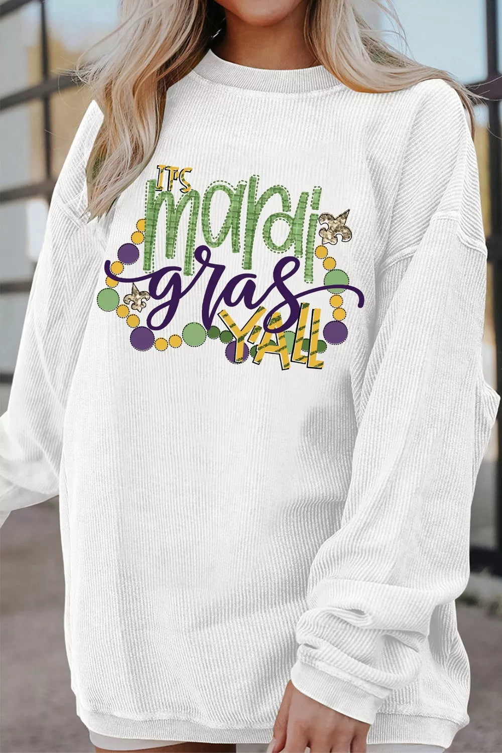 TIS Mardi Gras YALL Corded Ribbed Pullover Sweatshirt