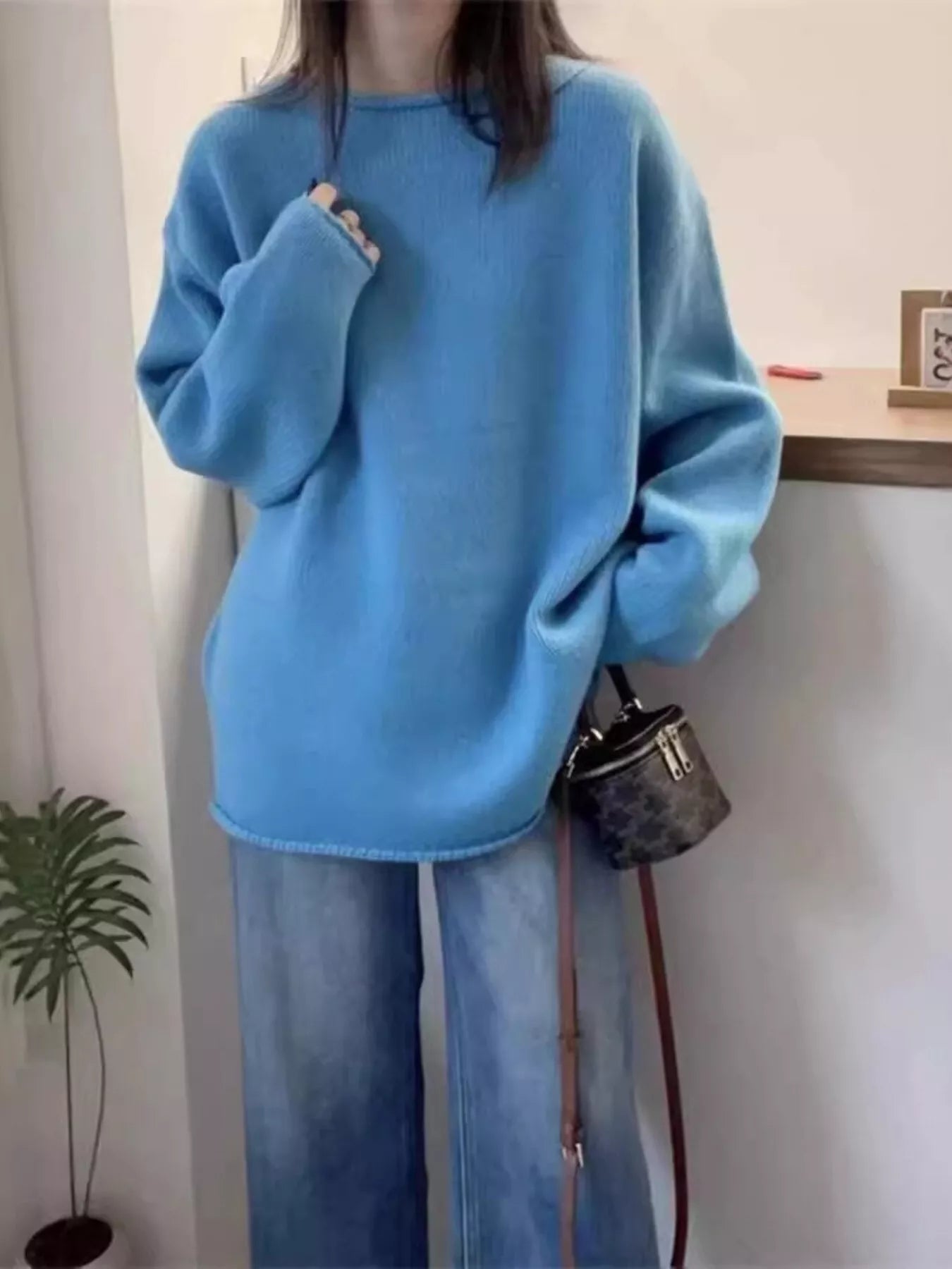 Round Neck Dropped Shoulder Sweater