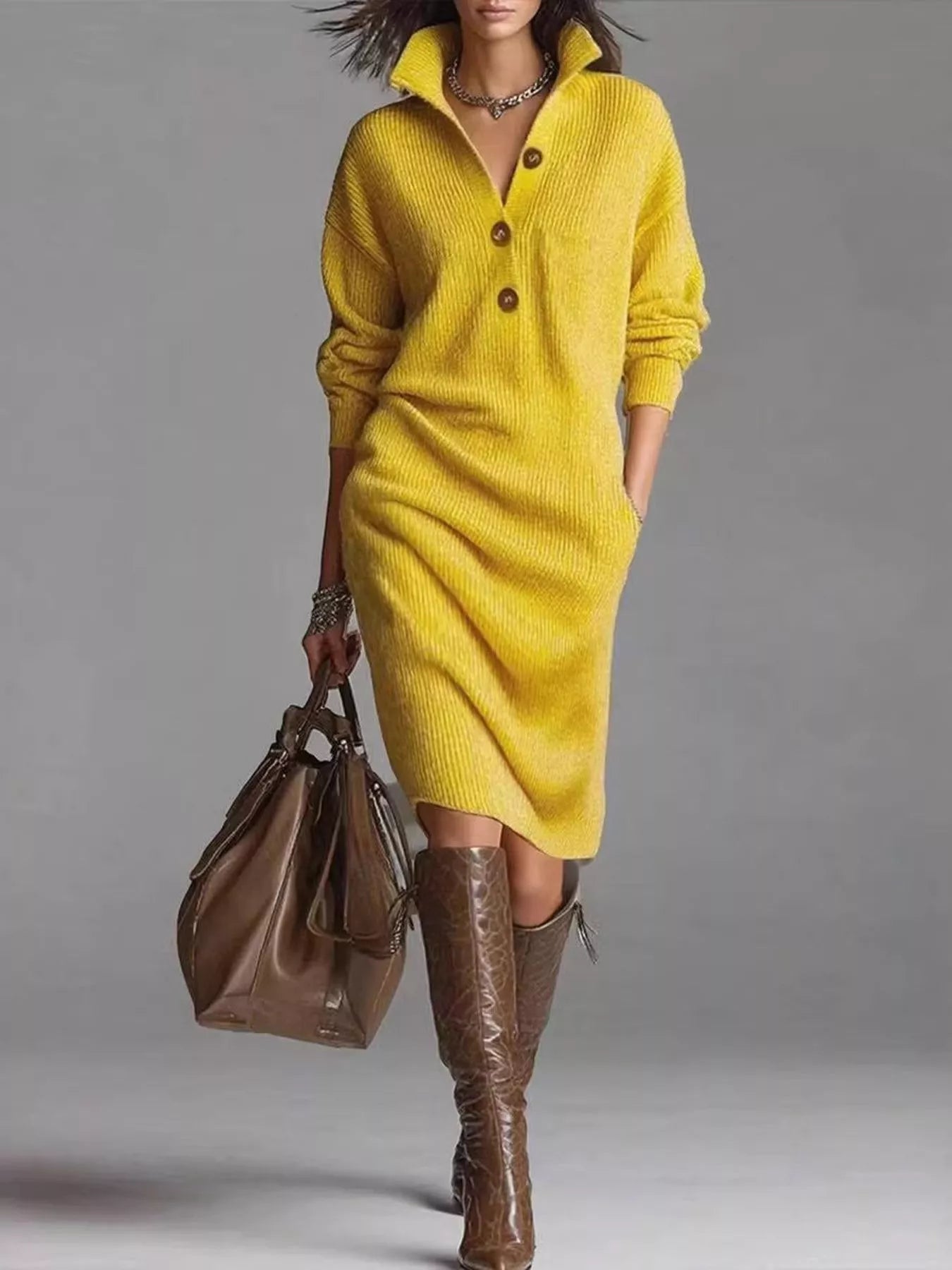 Full Size Button-Front Ribbed Knit Sweater Dress Plus Size