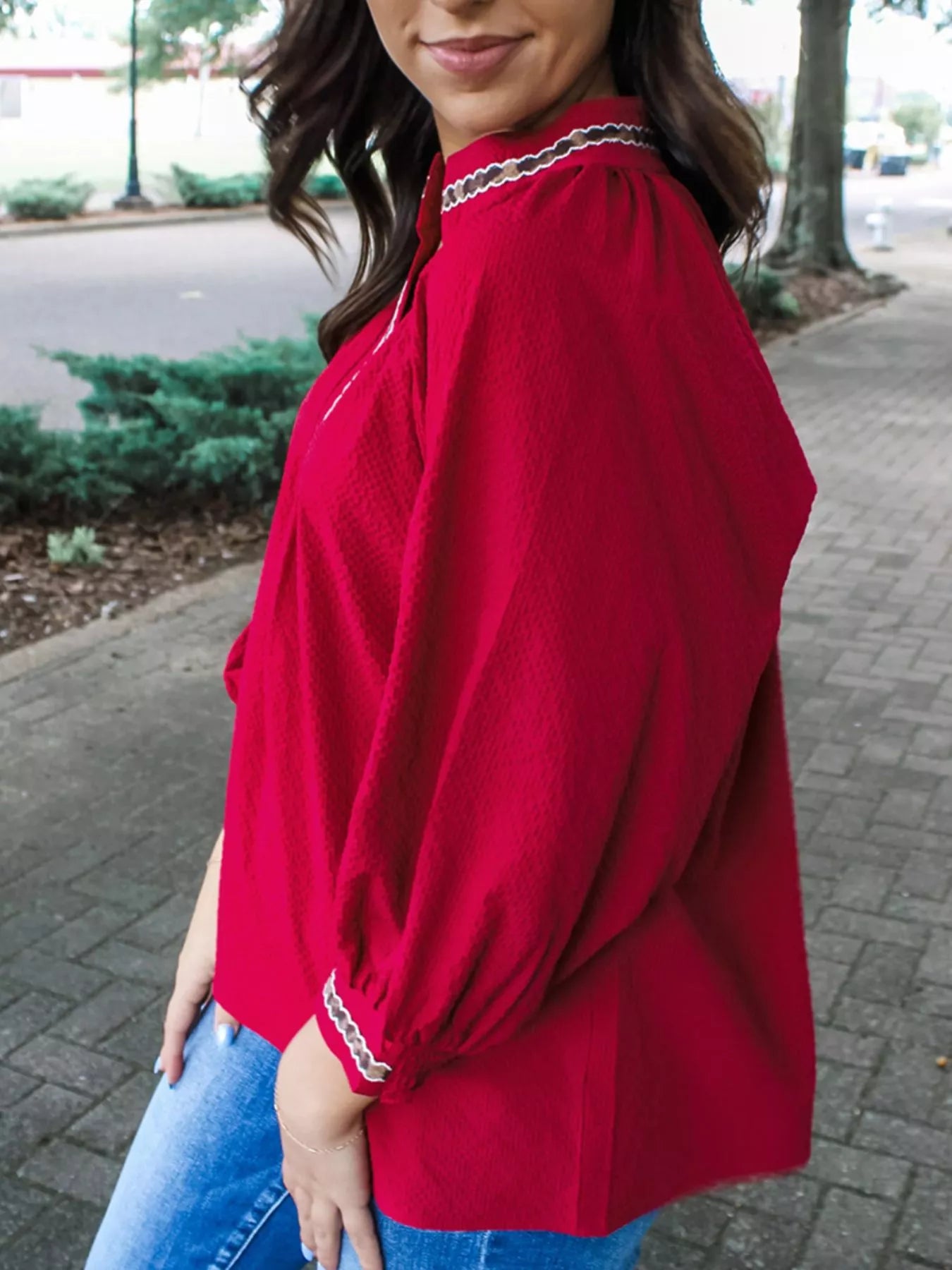 Leopard Notched Long Sleeve Blouse