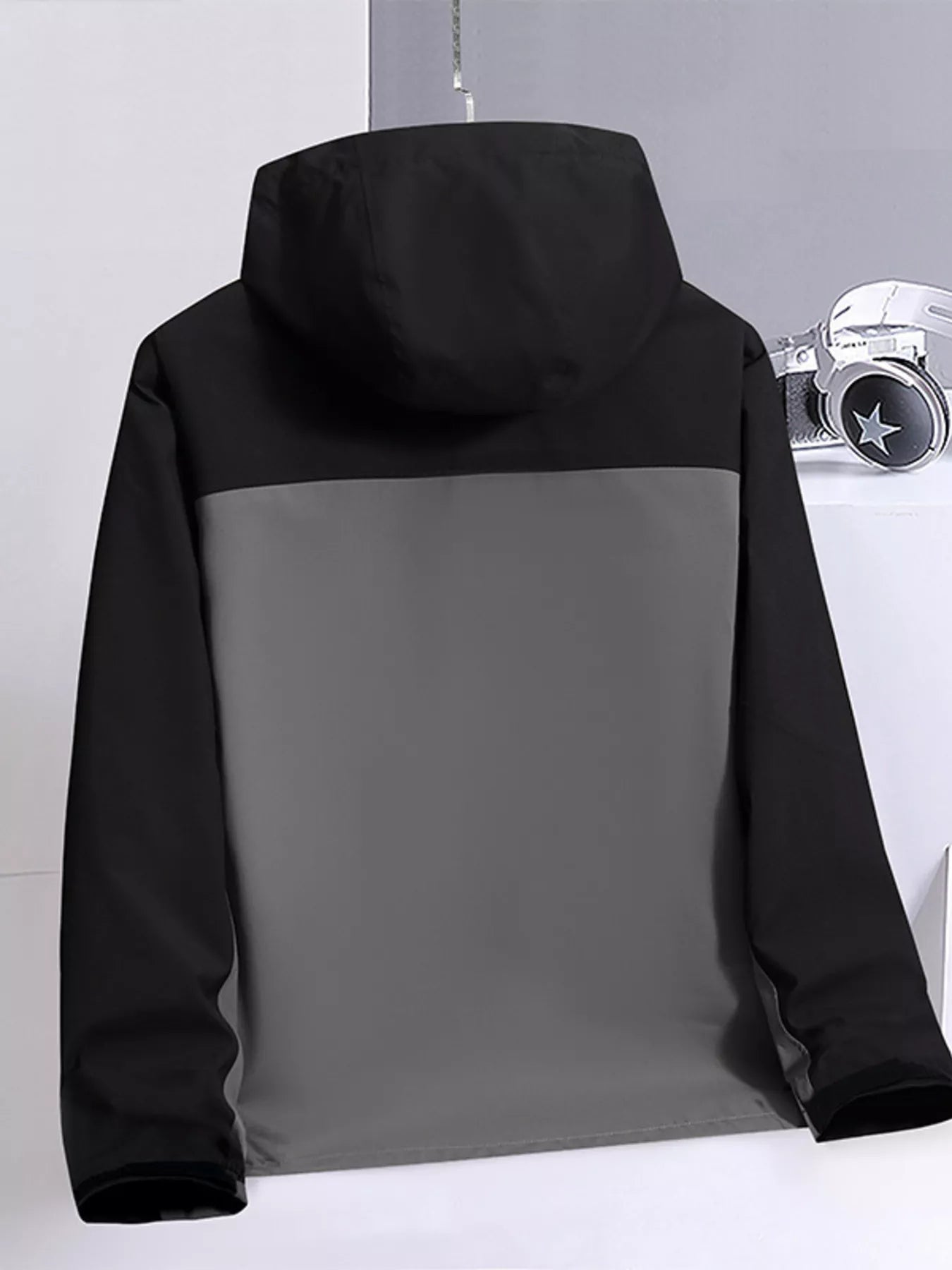 Men's Plus Size Two-Tone Lightweight Hooded Windbreaker Jacket