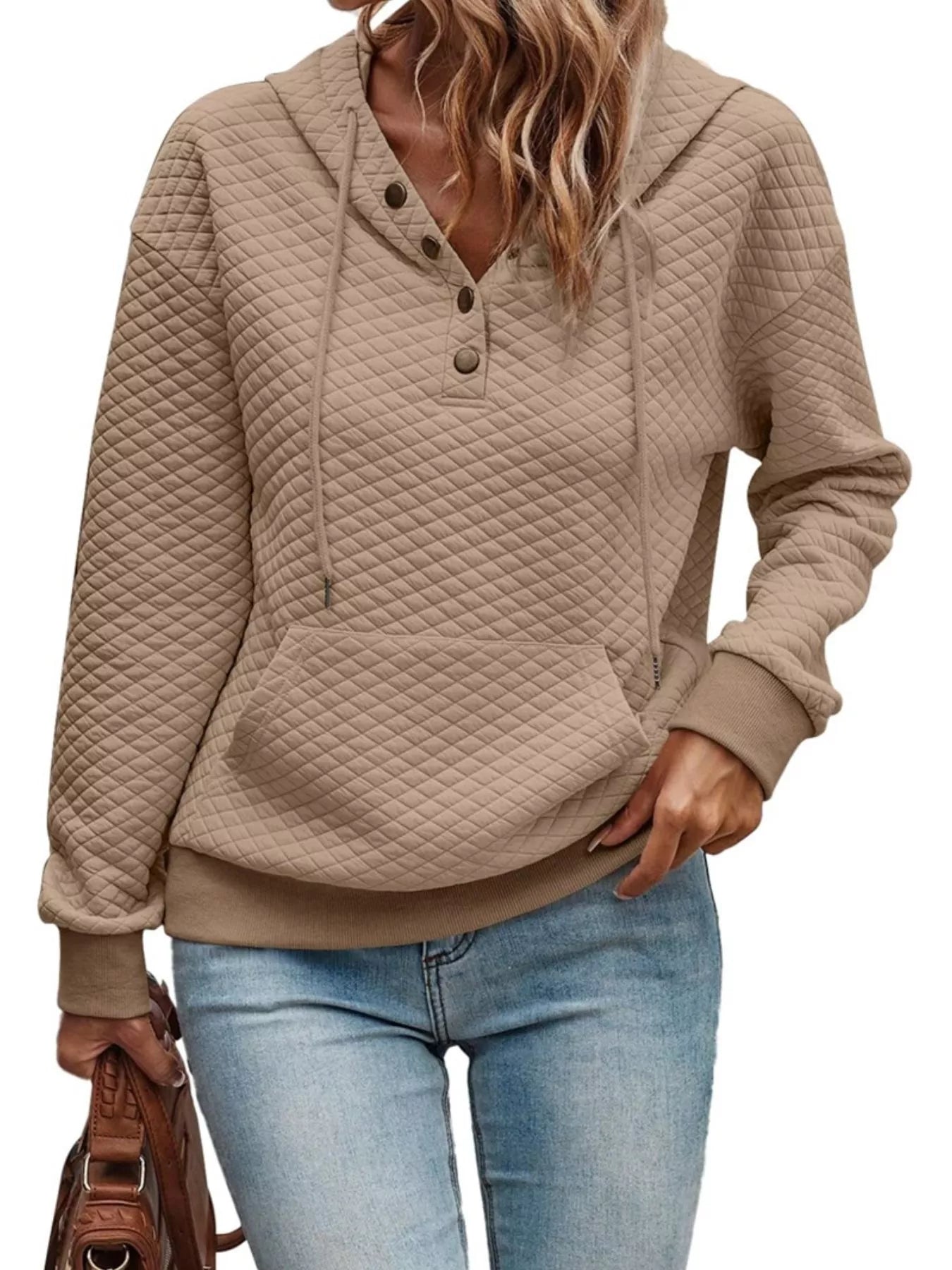Drawstring Textured Dropped Shoulder Hoodie