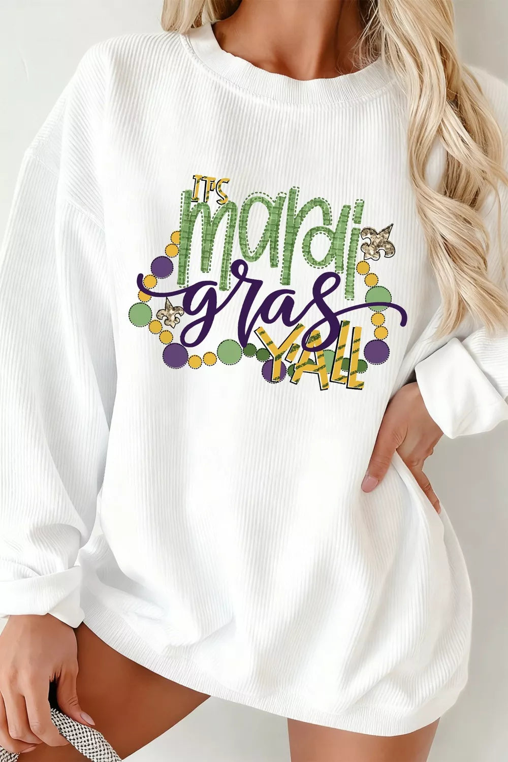 TIS Mardi Gras YALL Corded Ribbed Pullover Sweatshirt