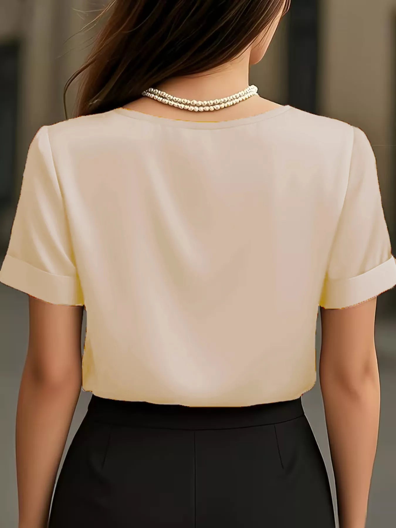 V-Neck Short Sleeve Satin Blouse