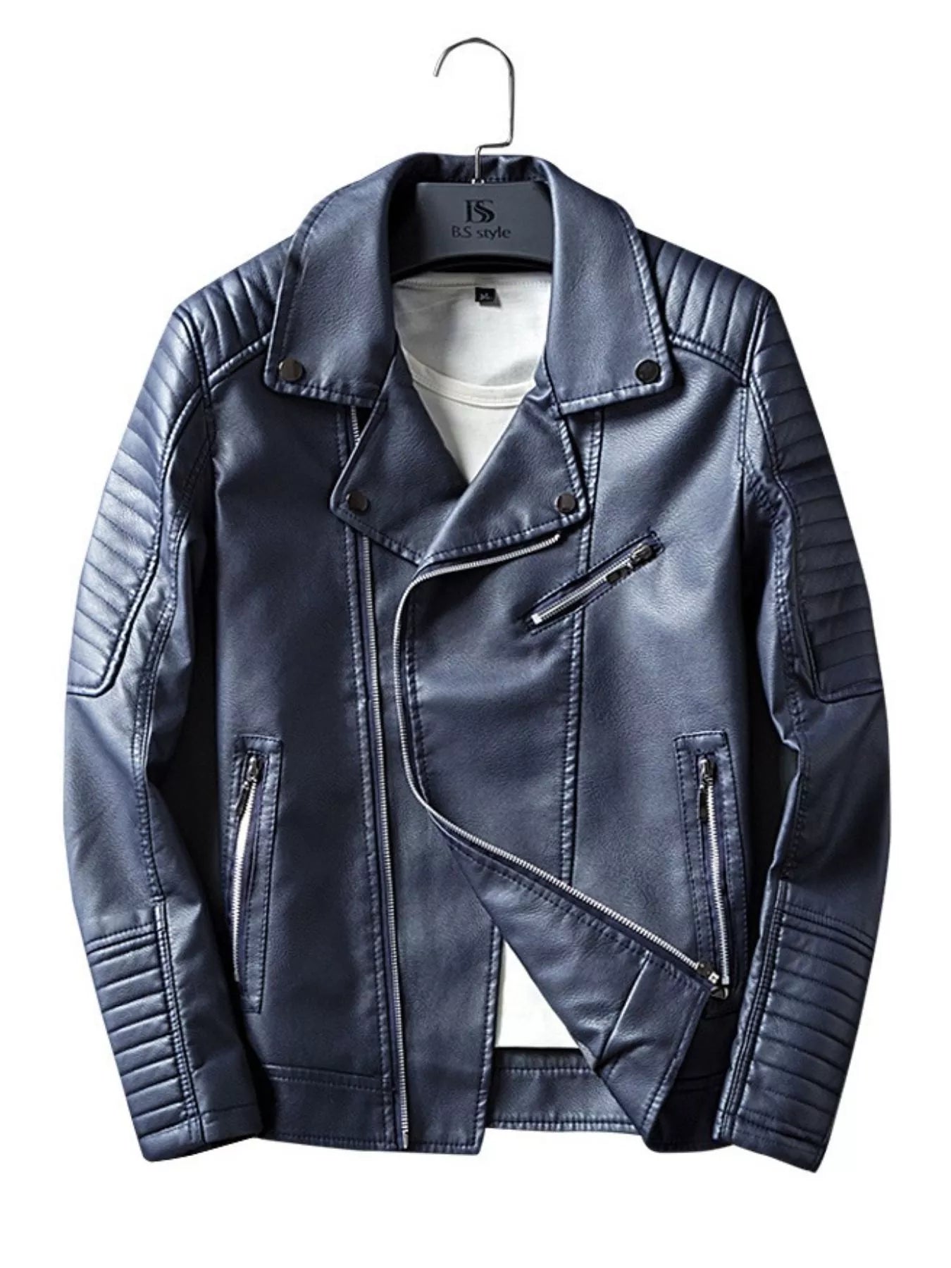 Men's Plus Size Zip Up Faux Leather Biker Jacket