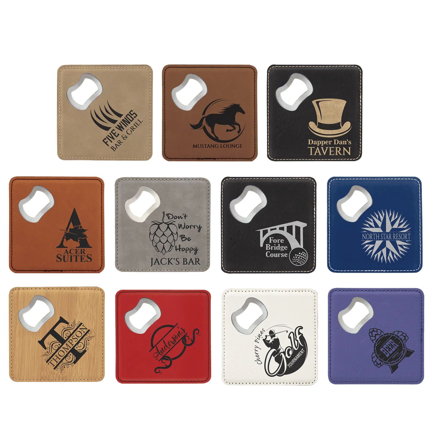 4" x 4" Leather Bottle Opener Coaster
