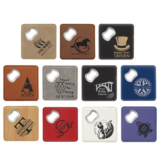4" x 4" Leather Bottle Opener Coaster