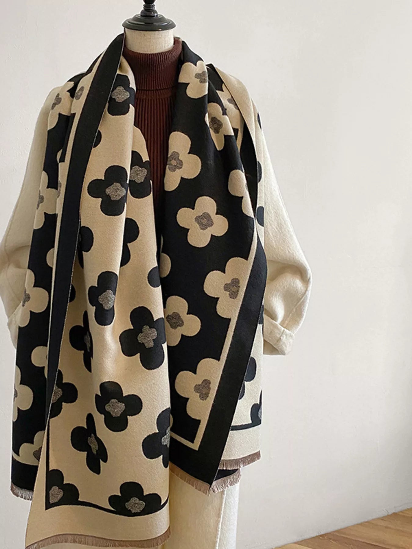 Floral Print Raw Hen Scarf