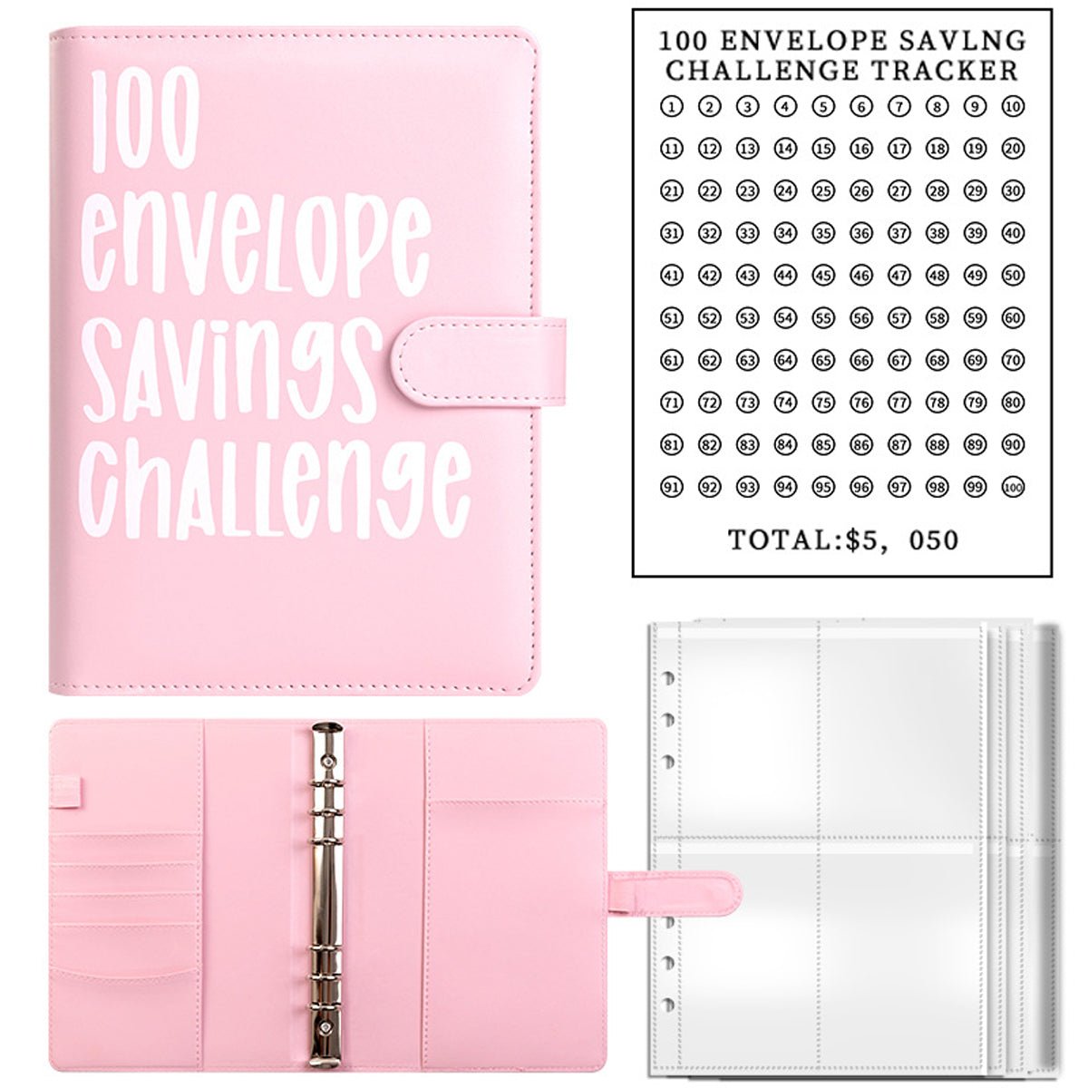 100 Envelope Budget Binder – A5 PU Leather Savings Tracker Book