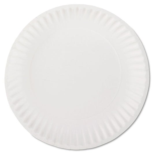 AJM Packaging Corporation White Paper Plates, 9" dia, 100/Pack, 10 Packs/Carton