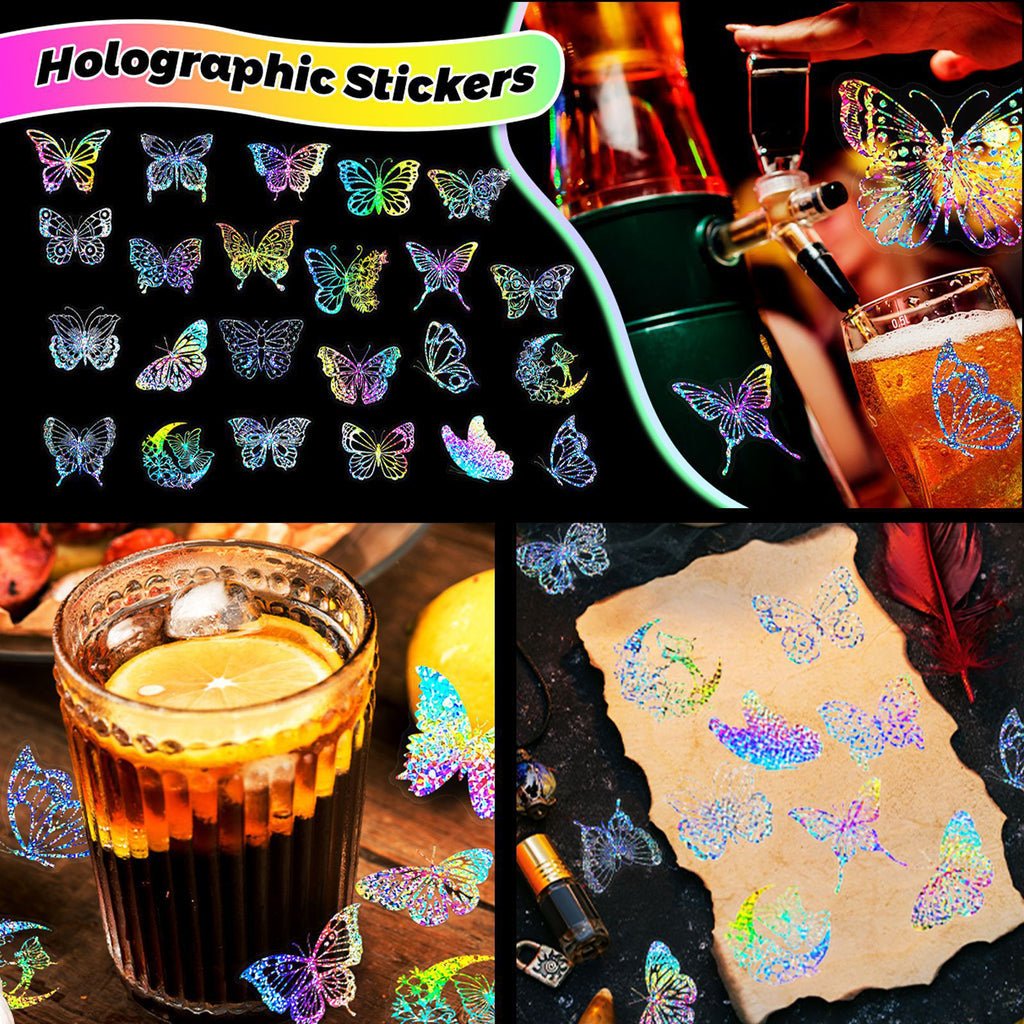 Butterfly Holographic Stickers – 100pcs for Scrapbook & Decor