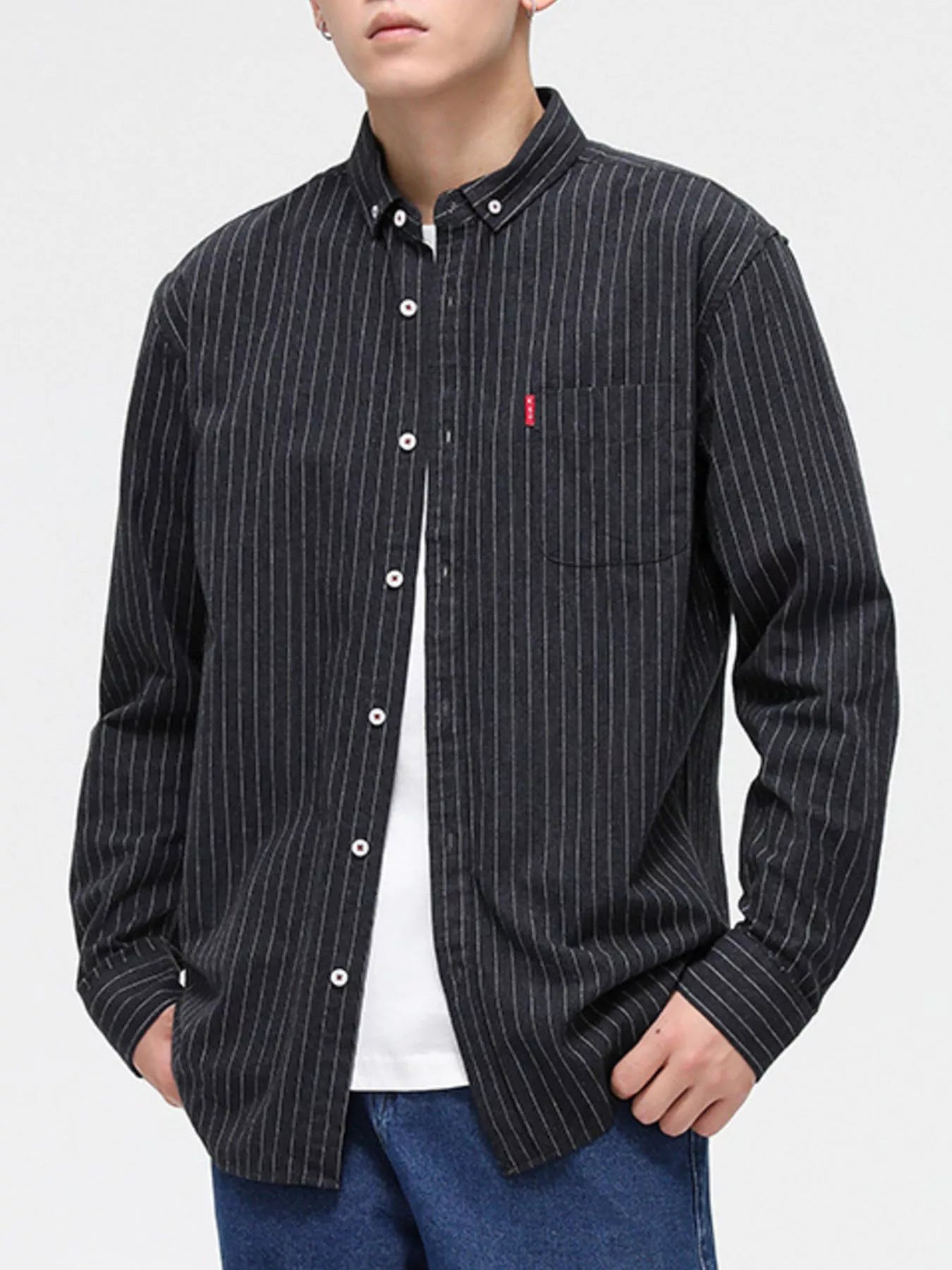 Men's Full Size Striped Long Sleeve Casual Shirt Plus Size
