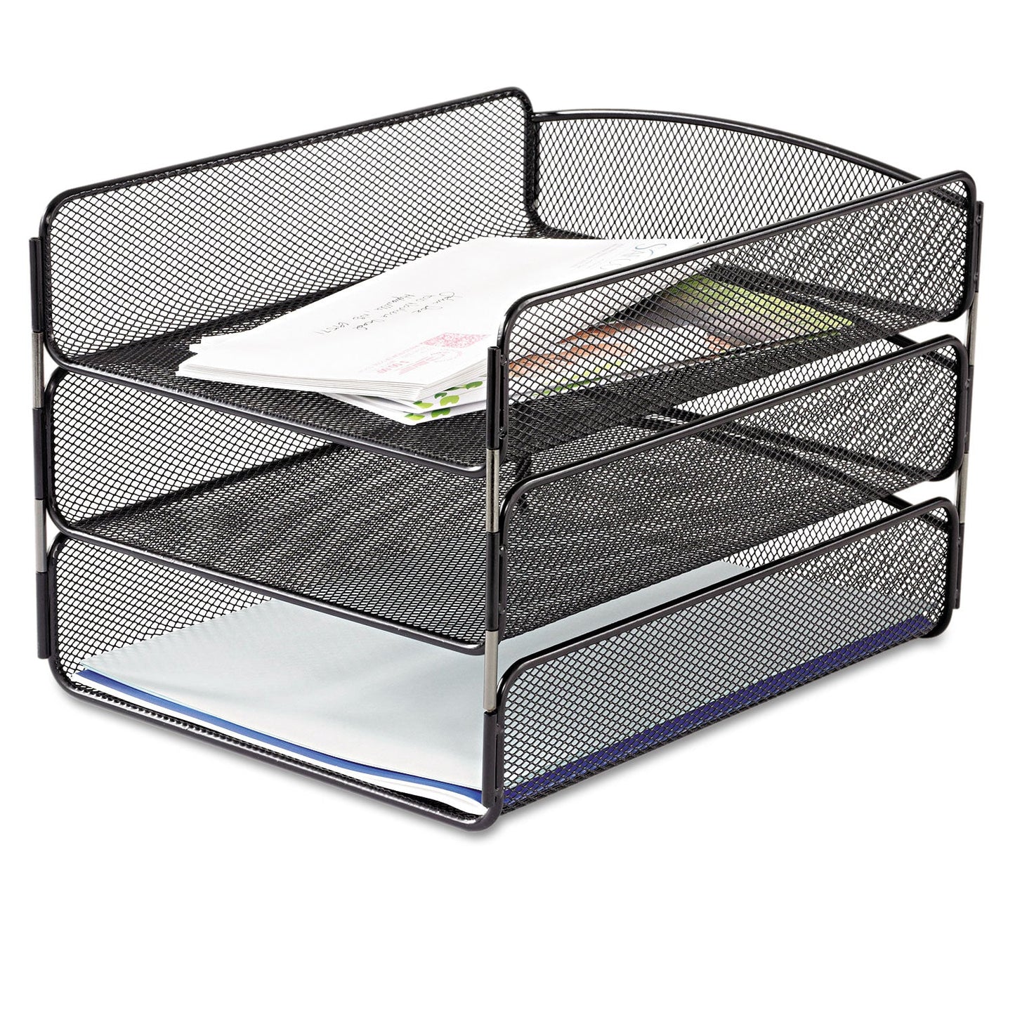 Safco Onyx Desk Tray, 3 Sections, Letter Size Files, 9.25" x 11.75" x 8", Black