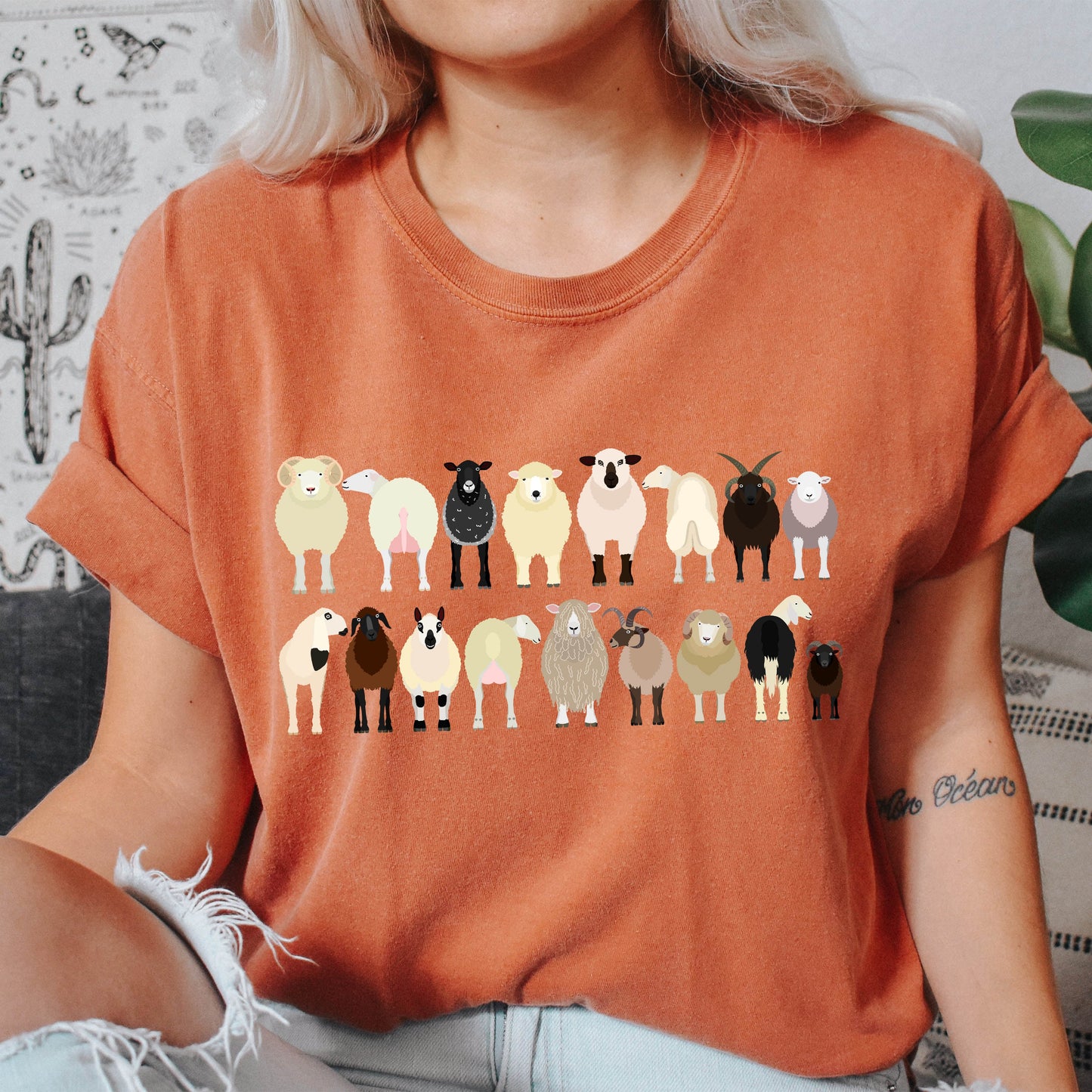 Sheep Lovers Farm Animal Illustration And Breeds Portrait Gallery Comfort Colors Tee