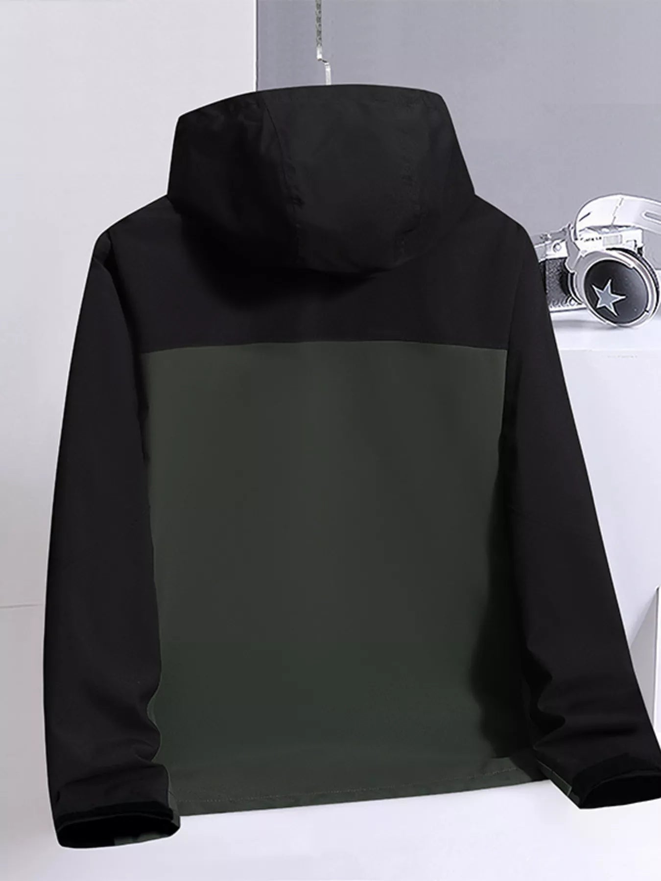 Men's Plus Size Two-Tone Lightweight Hooded Windbreaker Jacket