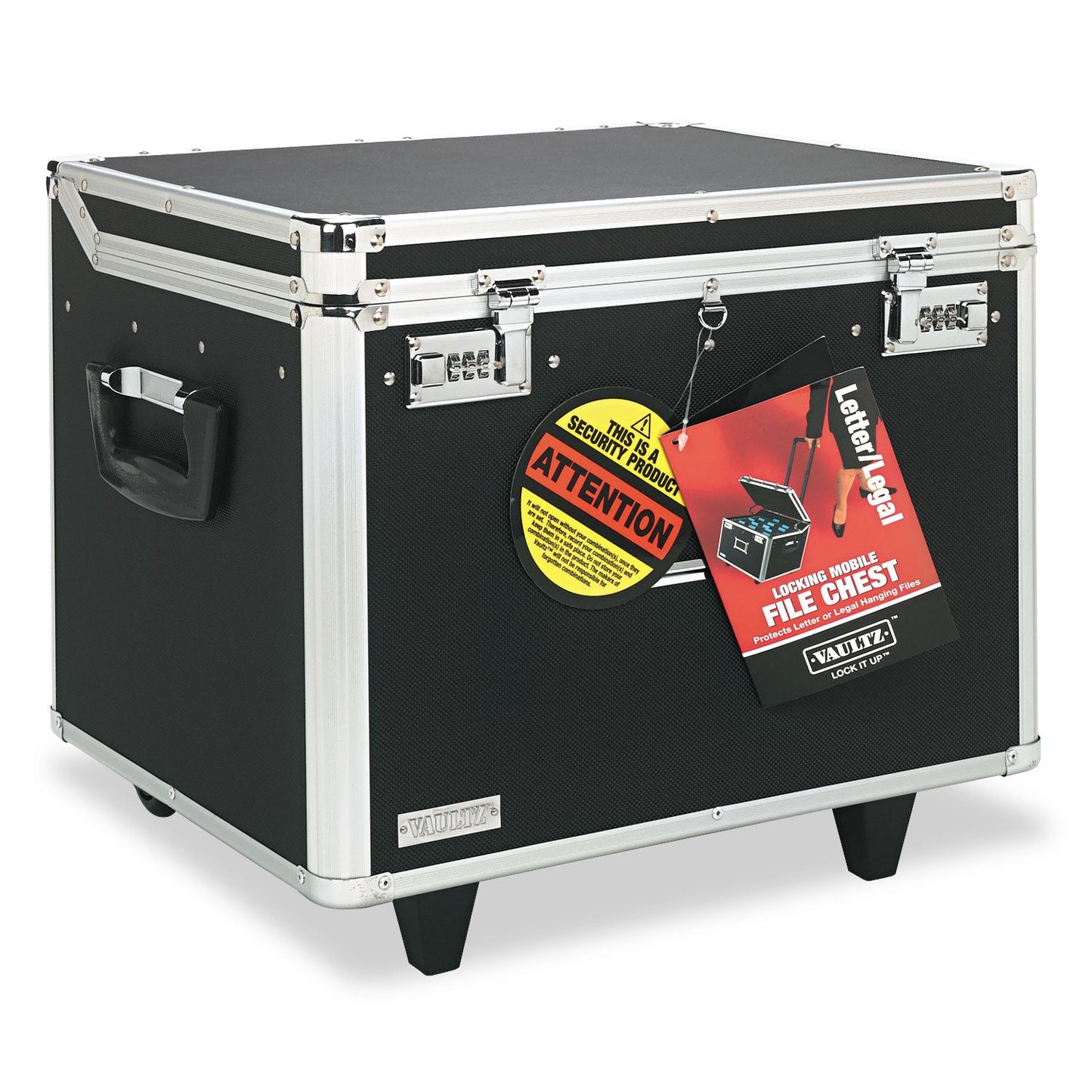 Vaultz Locking Mobile File Chest, Letter/Legal Files, 17.5" x 15.5" x 14.5", Black/Chrome