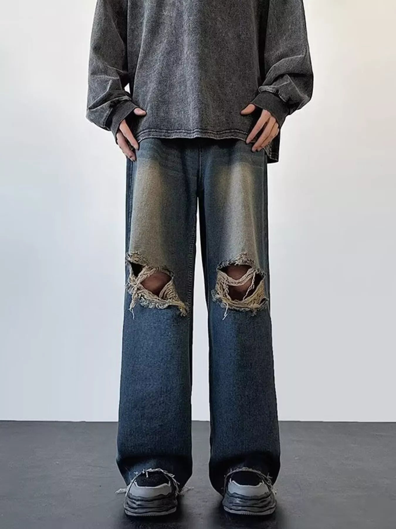 Men's Full Size Distressed Wide Leg Jeans Plus Size