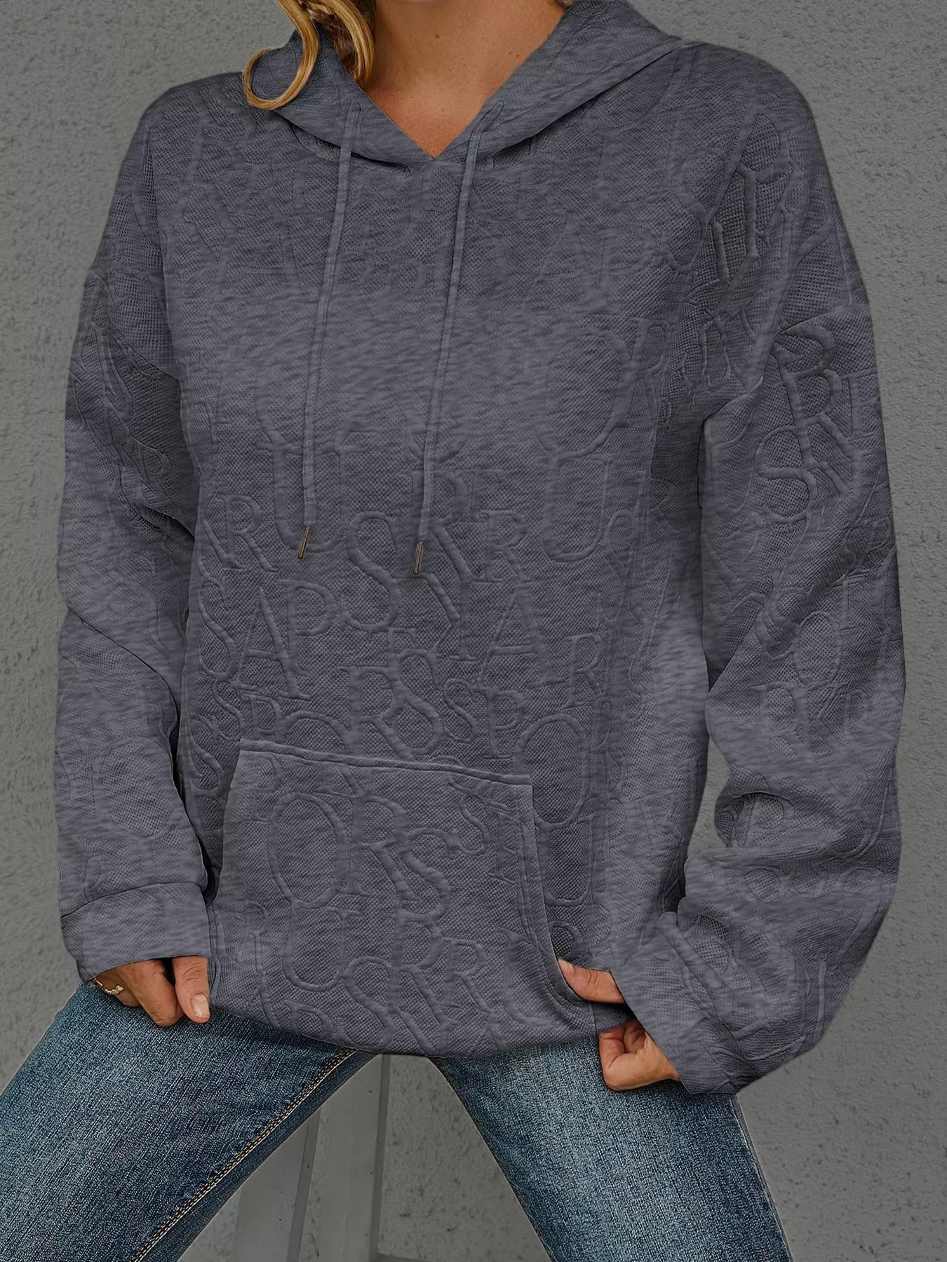 Full Size Embossed Lettering Casual Hoodie Plus Size