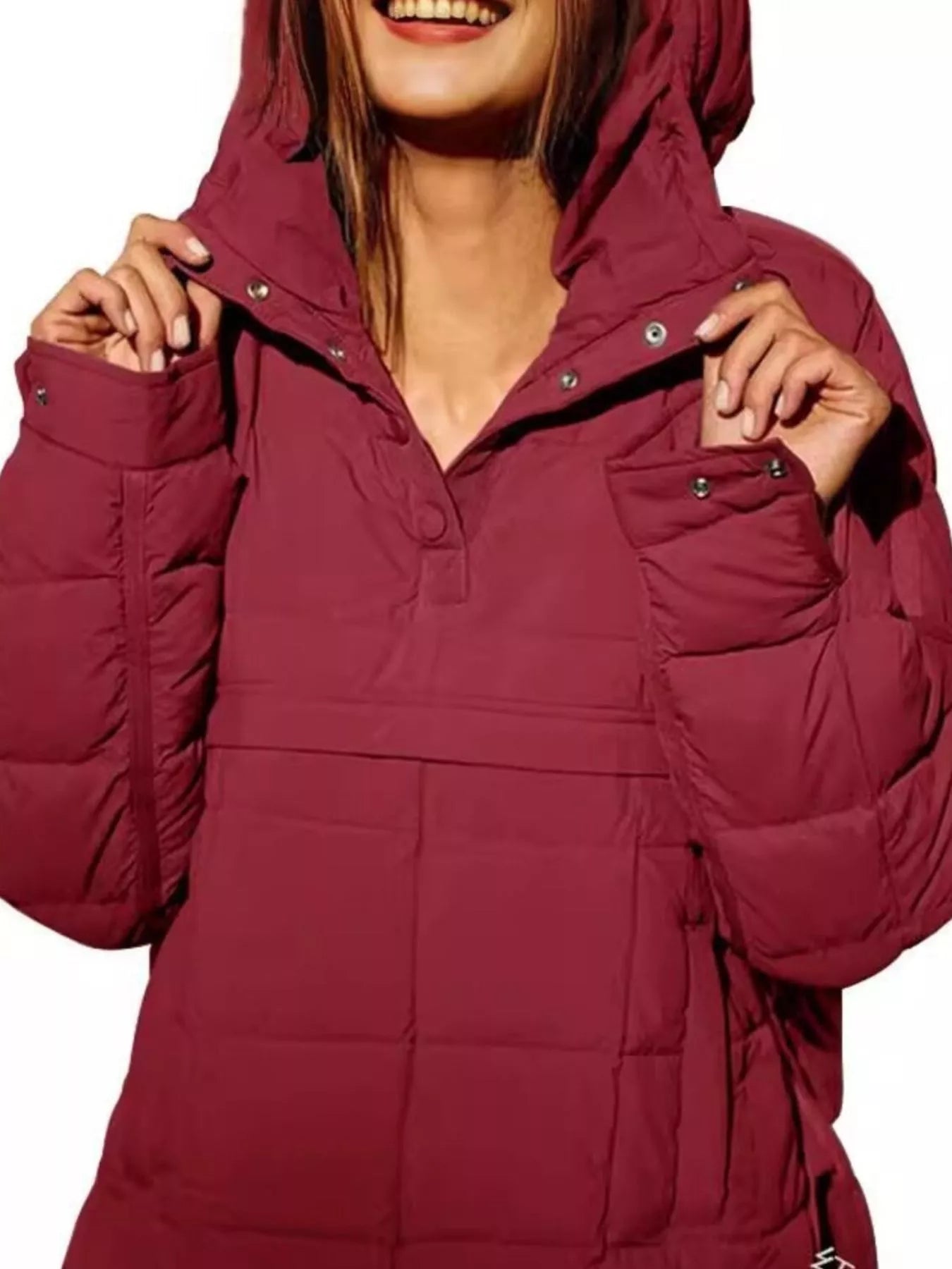 Full Size Quarter Snap Hooded Puffer Top Plus Size