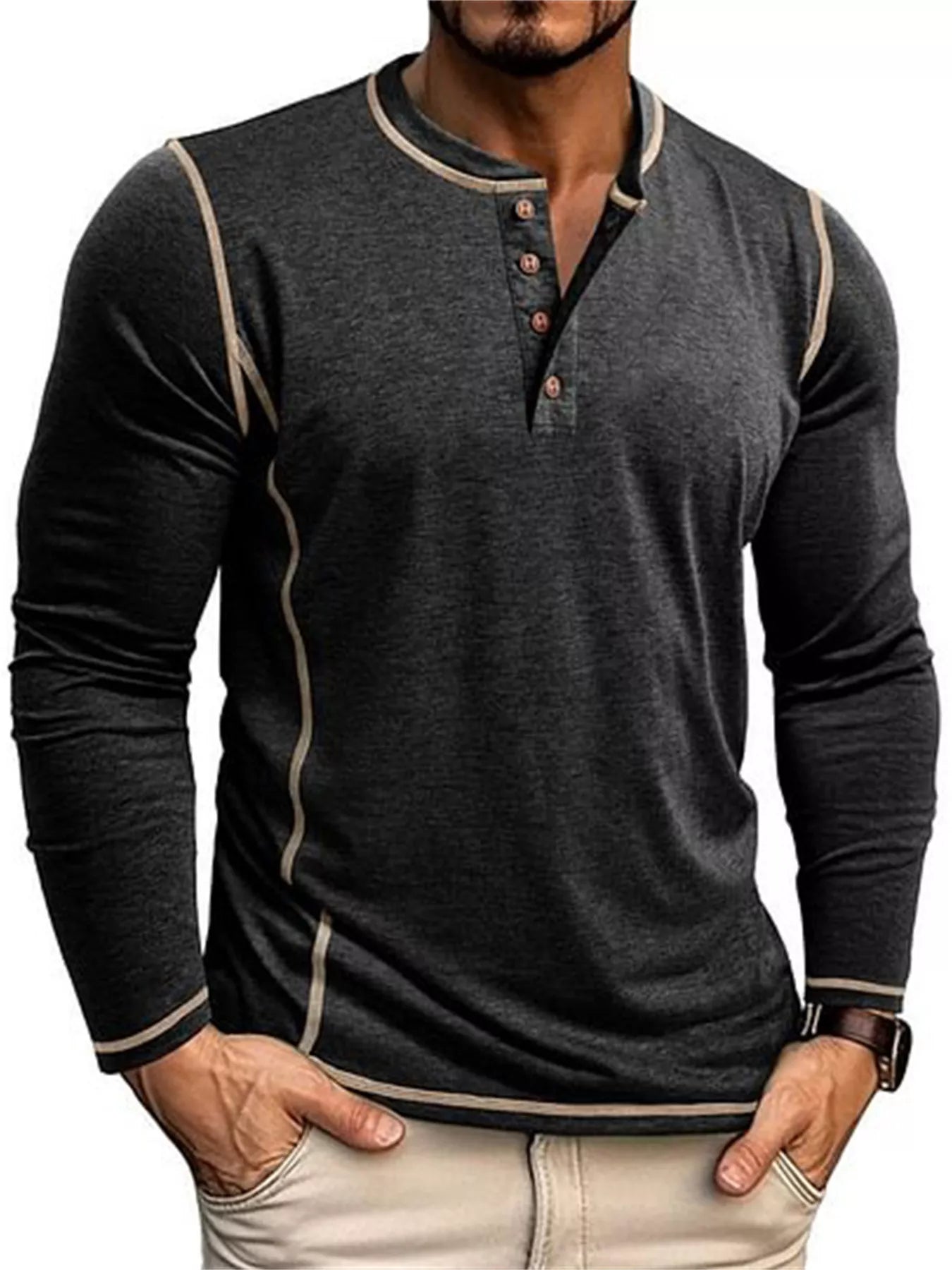 Men's Full Size Casual Button Detail Long Sleeve T-Shirt Plus Size