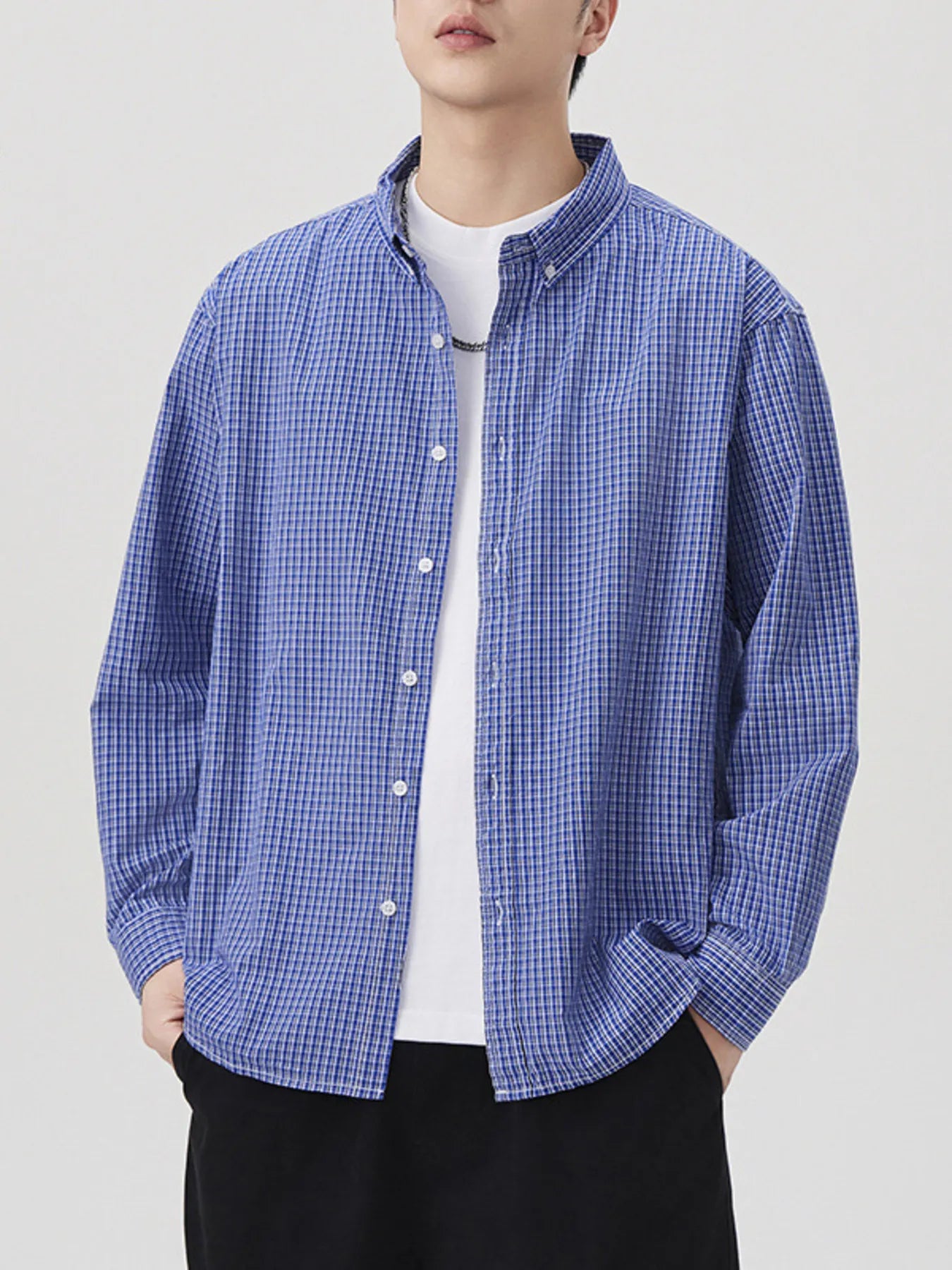 Men's Plus Size Casual Plaid Button-Down Shirt