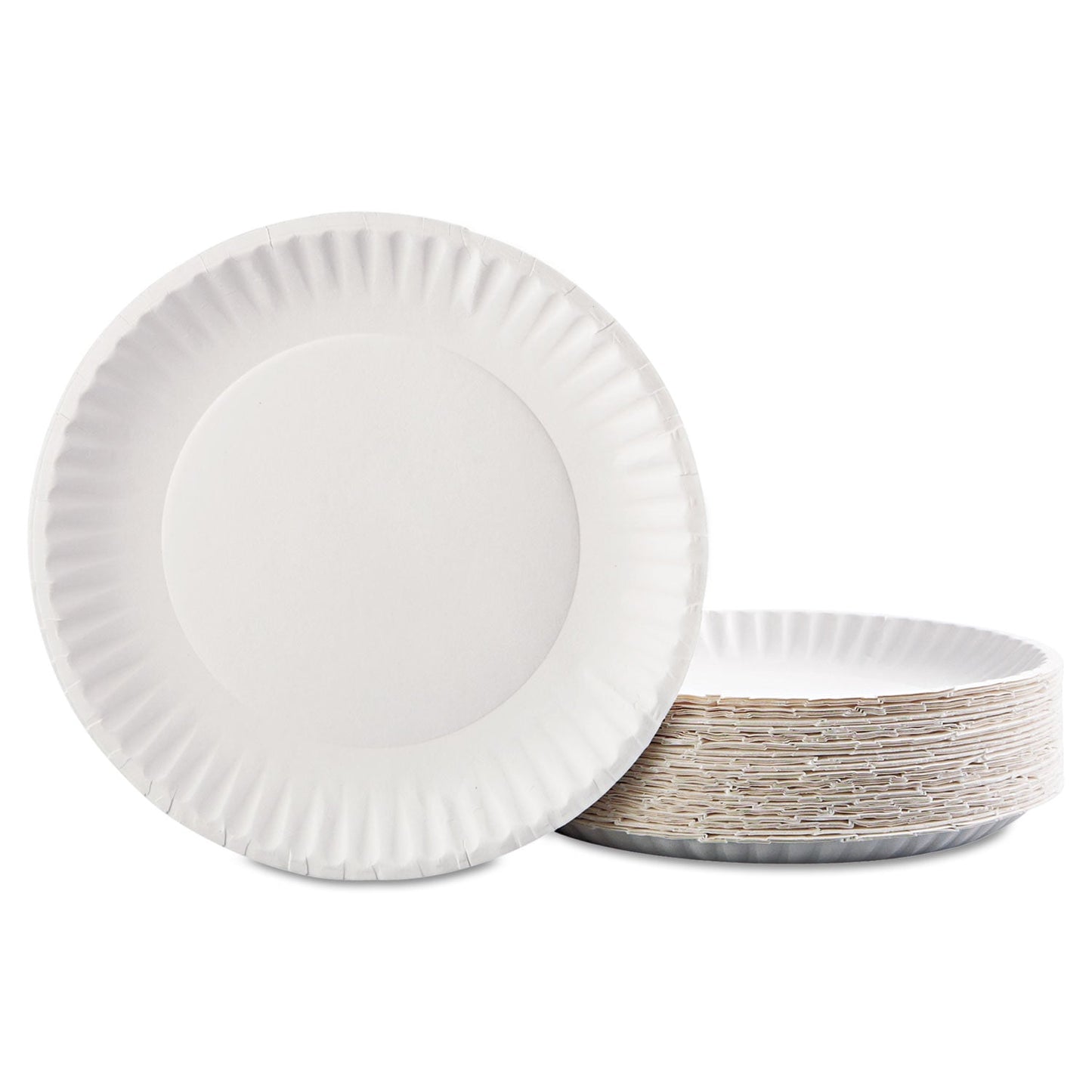 AJM Packaging Corporation Paper Plates, 9" dia, White, 100/Pack, 12 Packs/Carton