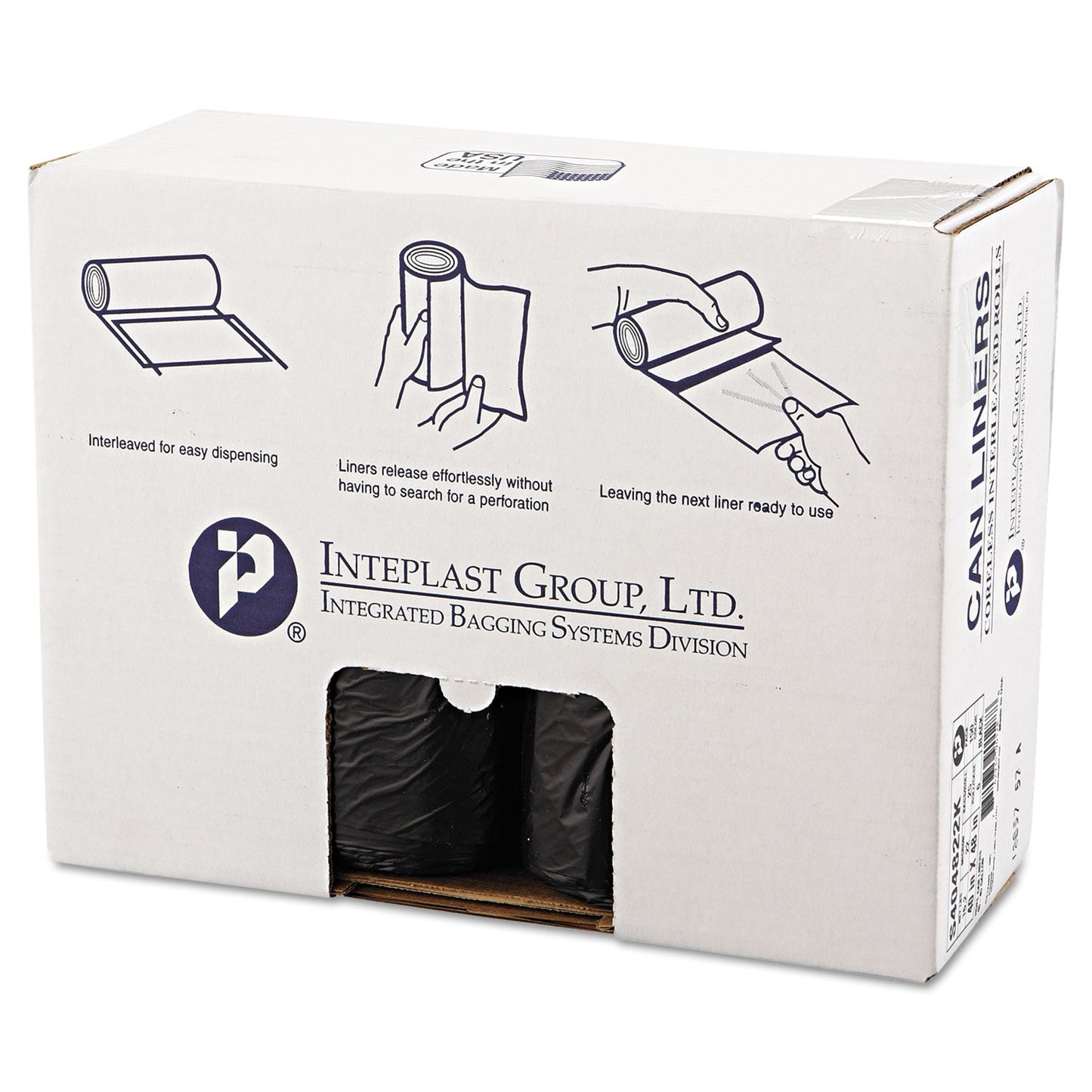 Inteplast Group High-Density Interleaved Commercial Can Liners, 45 gal, 22 microns, 40" x 48", Black, 150/Carton