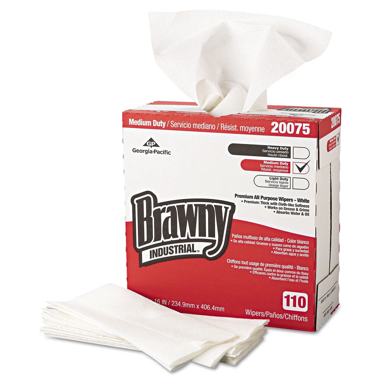 Brawny Tall Dispenser All-Purpose DRC Wipers, 9.25 x 16, White, 110/Box 10 Boxes/Carton