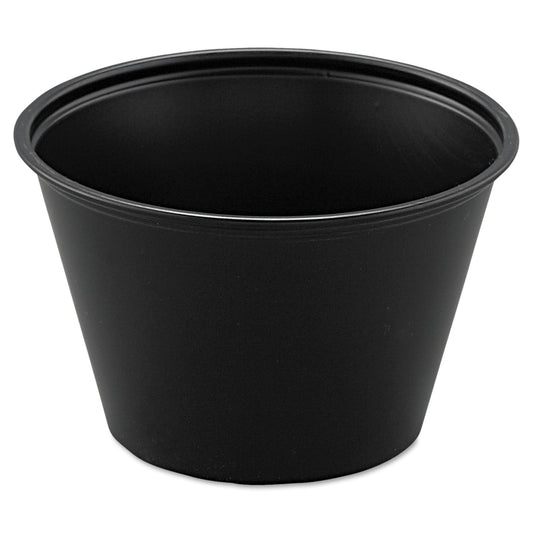 Dart Polystyrene Portion Cups, 4 oz, Black, 250/Bag, 10 Bags/Carton