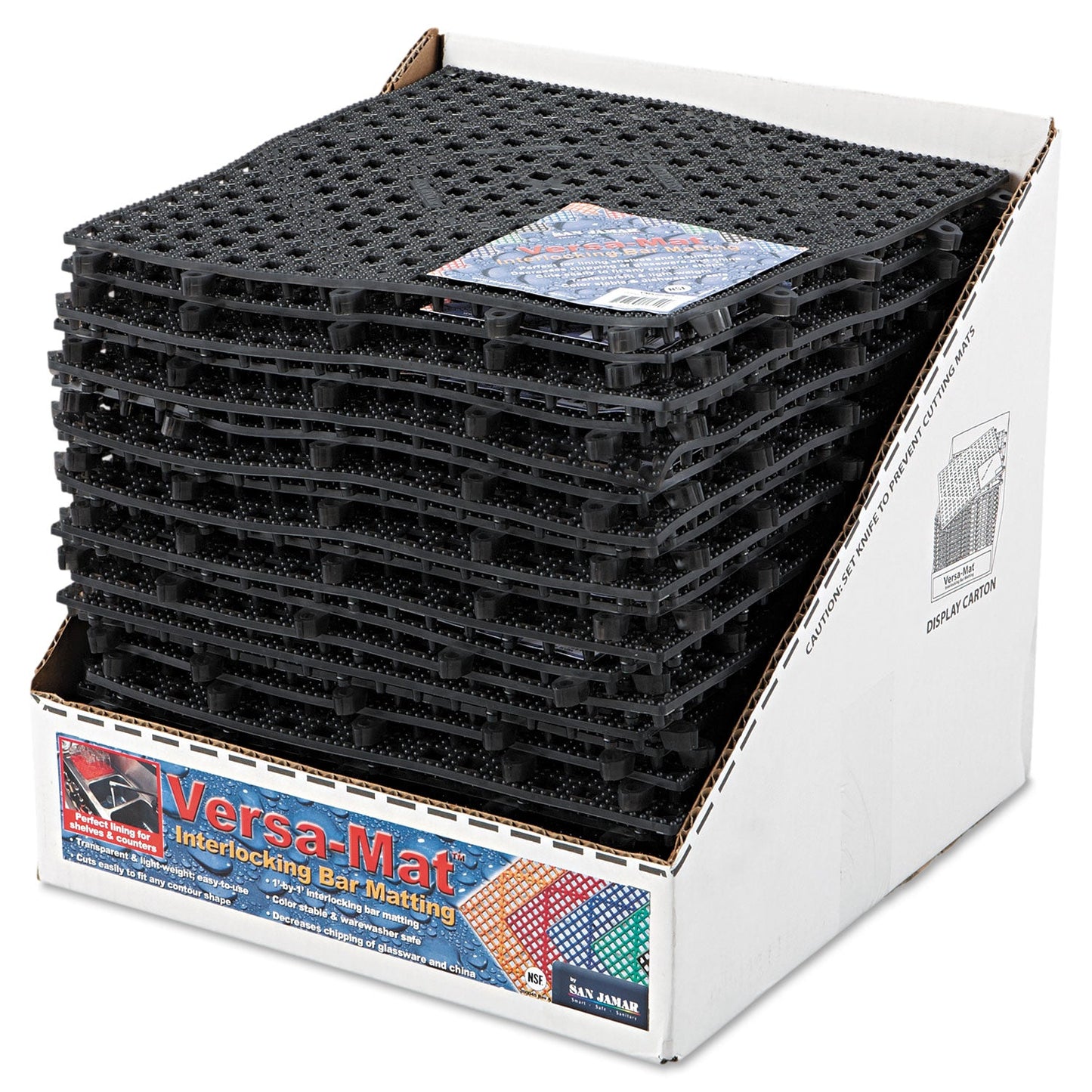 San Jamar Versa-Mat Bar-Shelf Liner, Plastic, 12w x 12d x 0.25h, Black, 24/Carton