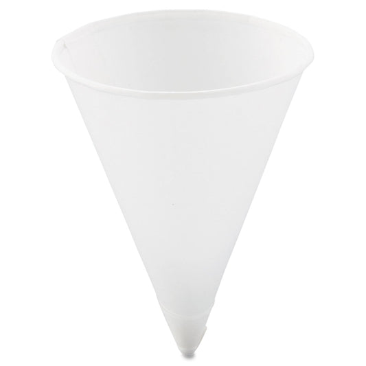 Dart Cone Water Cups, Paper, 4 oz, Rolled Rim, White, 200/Bag, 25 Bags/Carton