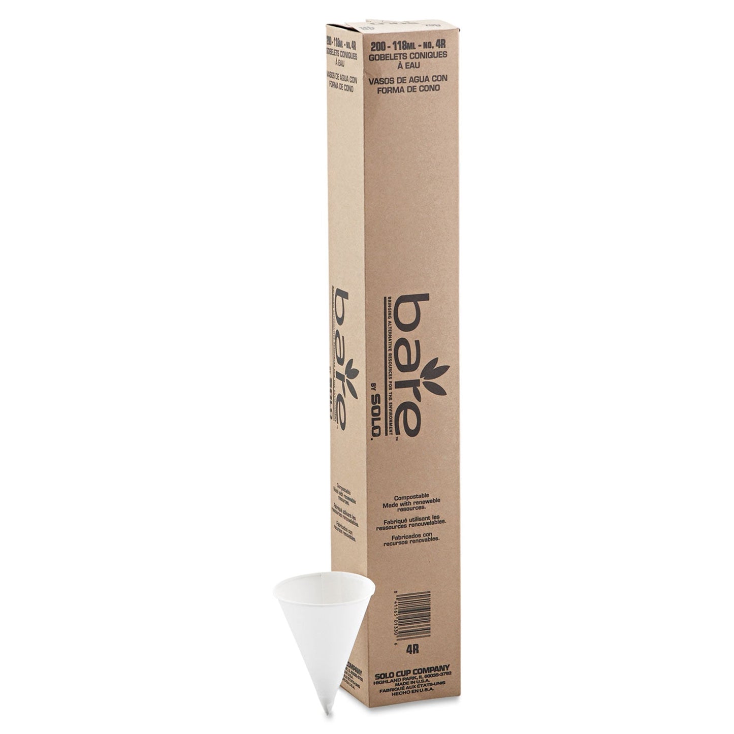 Dart Cone Water Cups, Paper, 4 oz, Rolled Rim, White, 200/Bag, 25 Bags/Carton