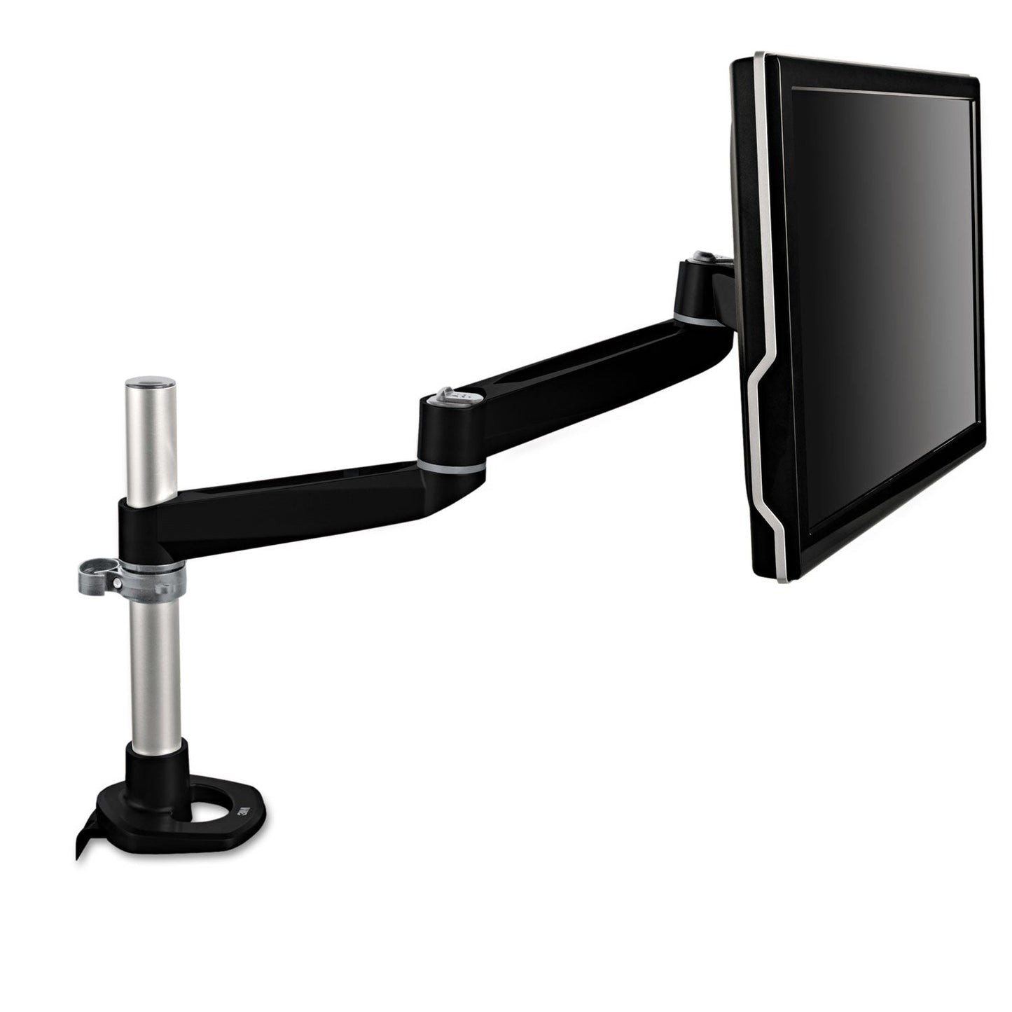 3M Dual Monitor Swivel Arm, 360 Degree Rotation, +15 Degree/-90 Degree Tilt, 180 Degree Pan, Black/Gray, Supports 30 lb