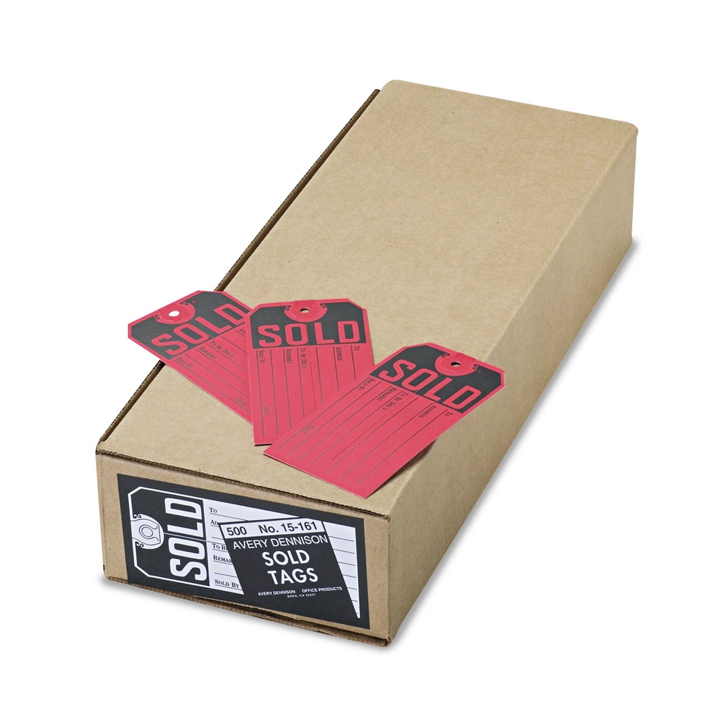 Avery Sold Tags, Paper, 4.75 x 2.38, Red/Black, 500/Box