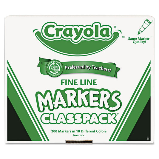 Crayola Fine Line 200-Count Classpack Non-Washable Marker, Fine Bullet Tip, Assorted Colors, 200/Box