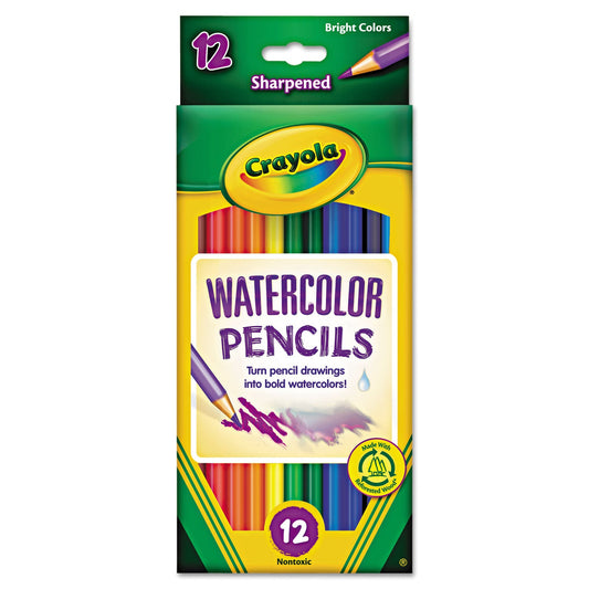 Crayola Watercolor Pencil Set, 3.3 mm, 2B (#1), Assorted Lead/Barrel Colors, Dozen