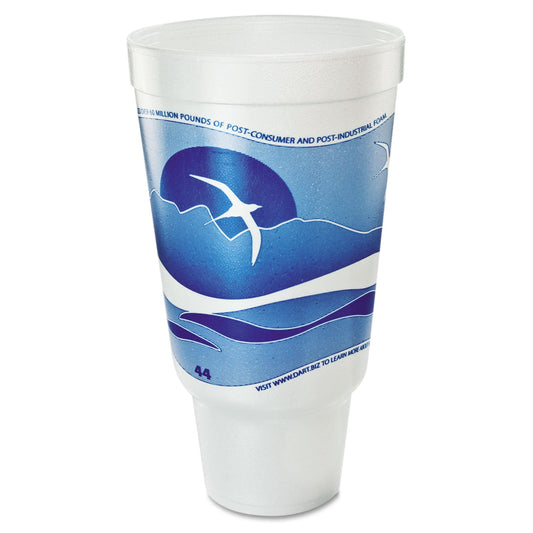 Dart Horizon Hot/Cold Foam Drinking Cups, 44 oz, Ocean Blue/White, 15/Bag, 20 Bags/Carton