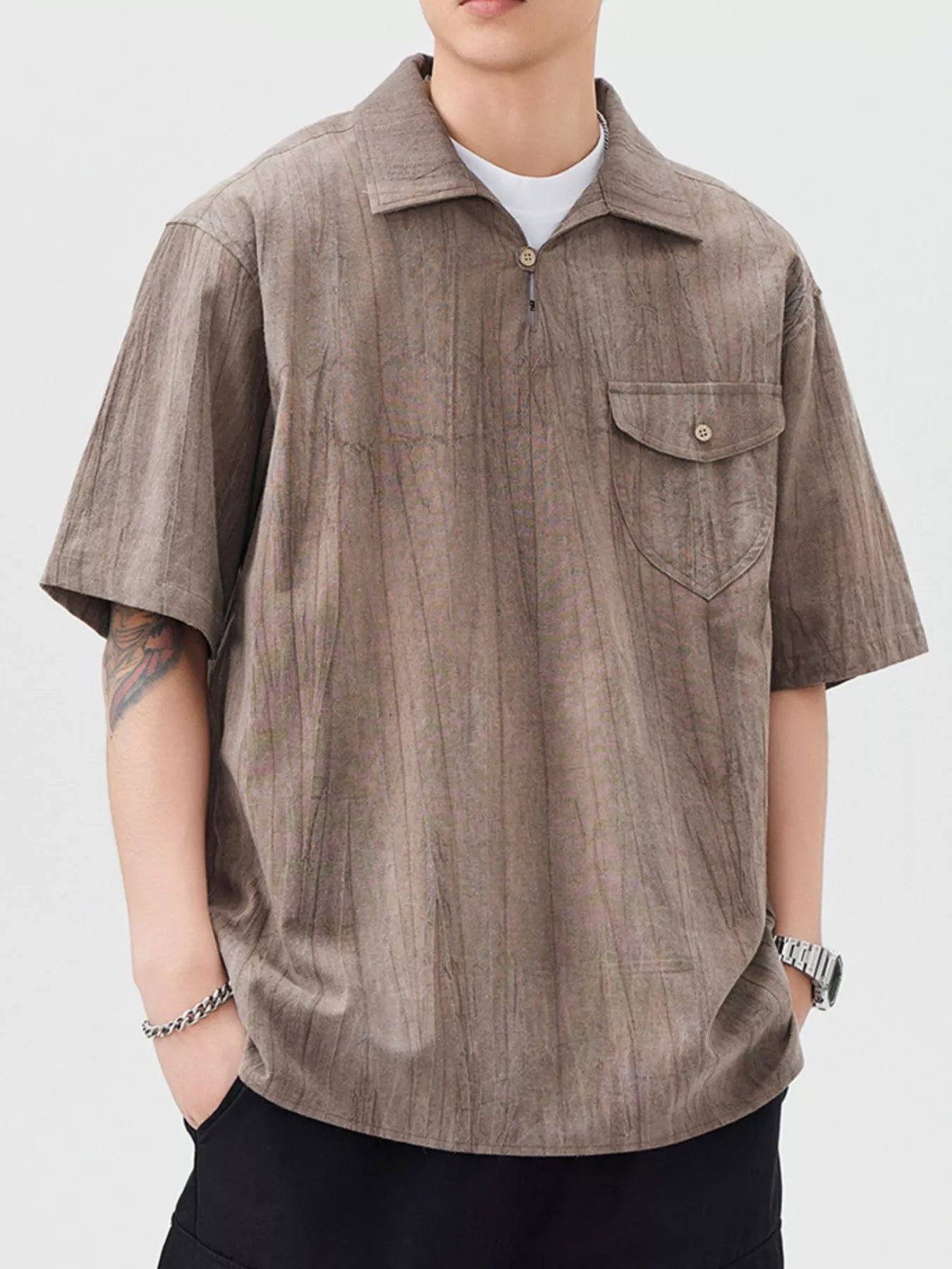 Men's Plus Size Casual Short Sleeve Shirt with Pocket