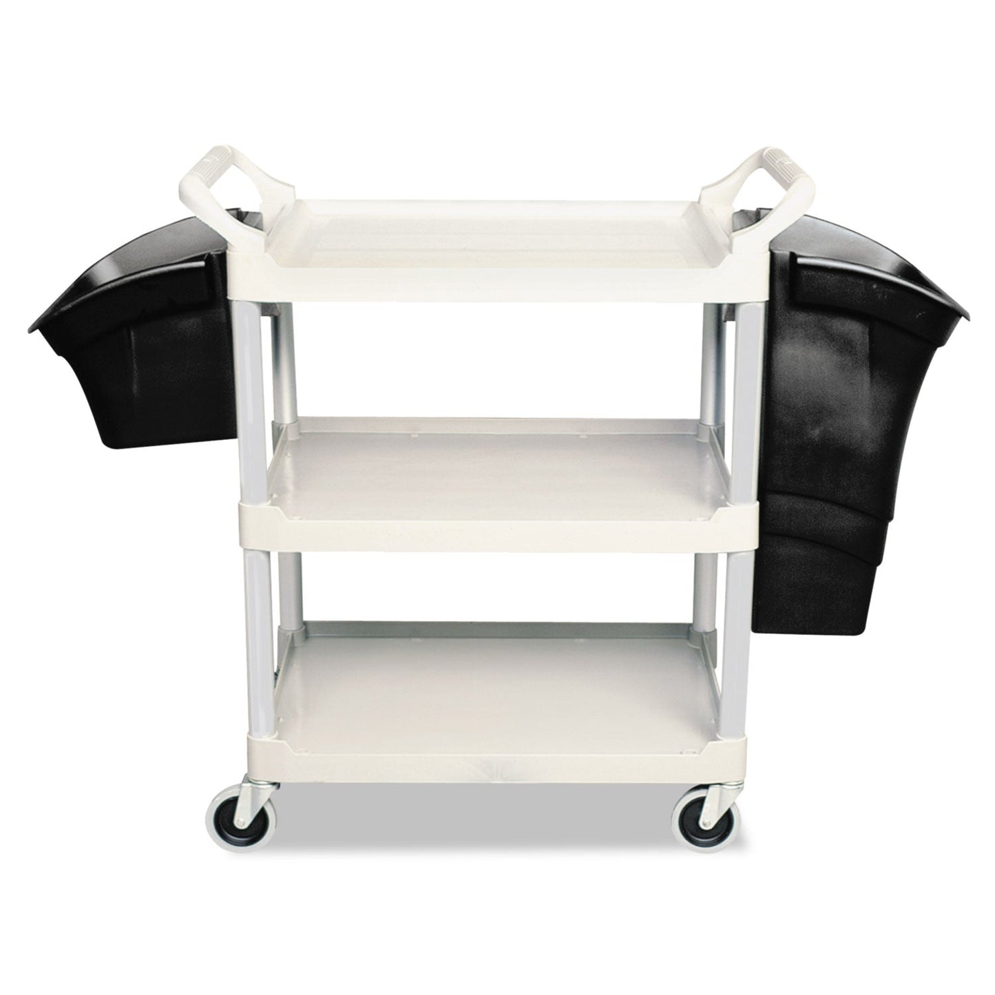 Rubbermaid Xtra Utility Cart, Plastic, 3 Shelves, 2 Bins, 300 lb Capacity, 20" x 40.63" x 37.8", Gray