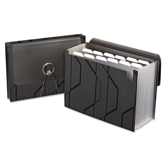 Pendaflex Sliding Cover Expanding File, 4" Expansion, 13 Sections, Cord/Hook Closure, 1/6-Cut Tabs, Letter Size, Black