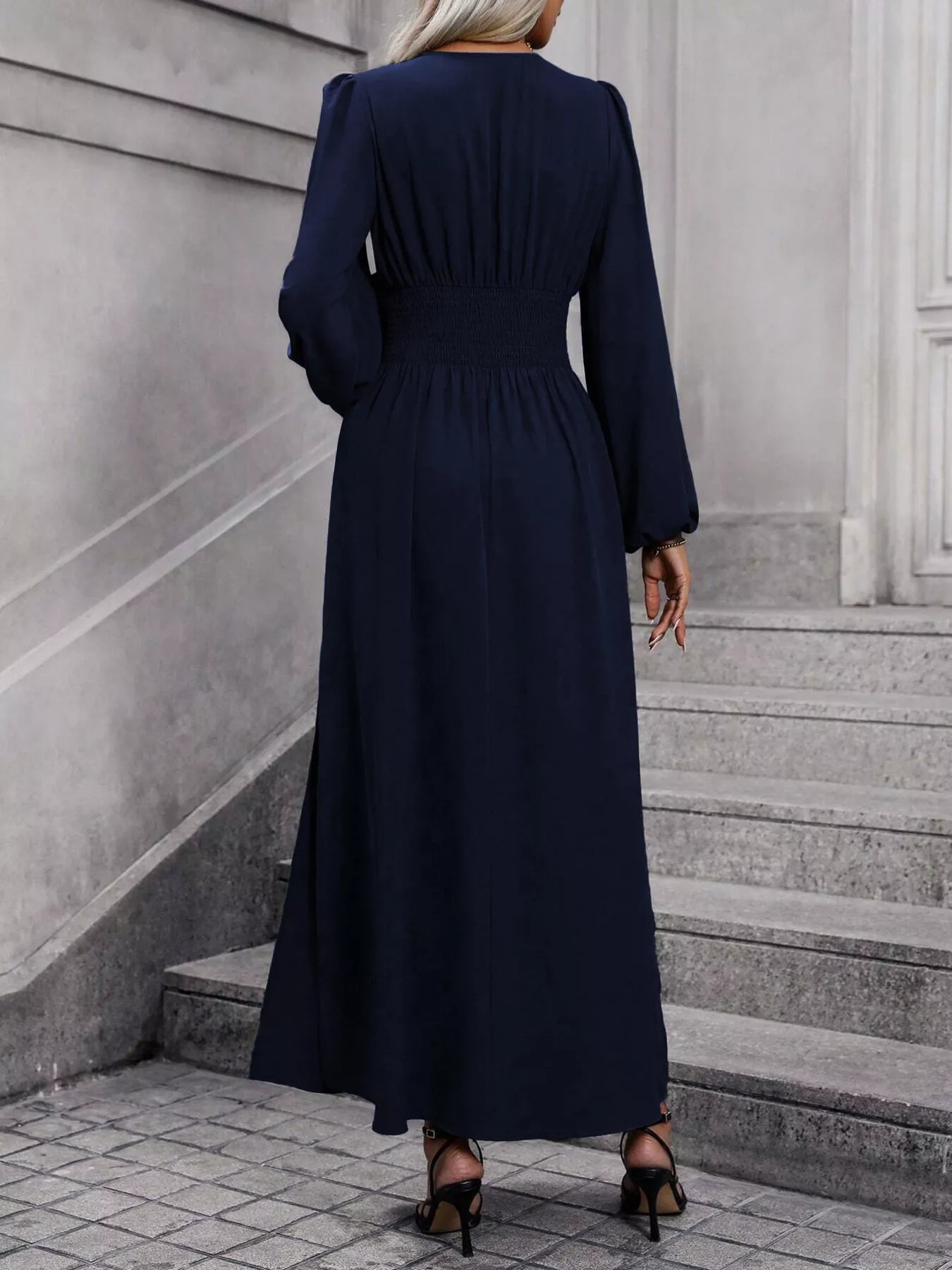 Slit Balloon Sleeve Midi Dress