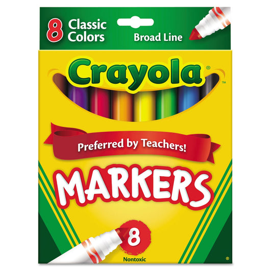 Crayola Non-Washable Marker, Broad Bullet Tip, Assorted Classic Colors, 8/Pack
