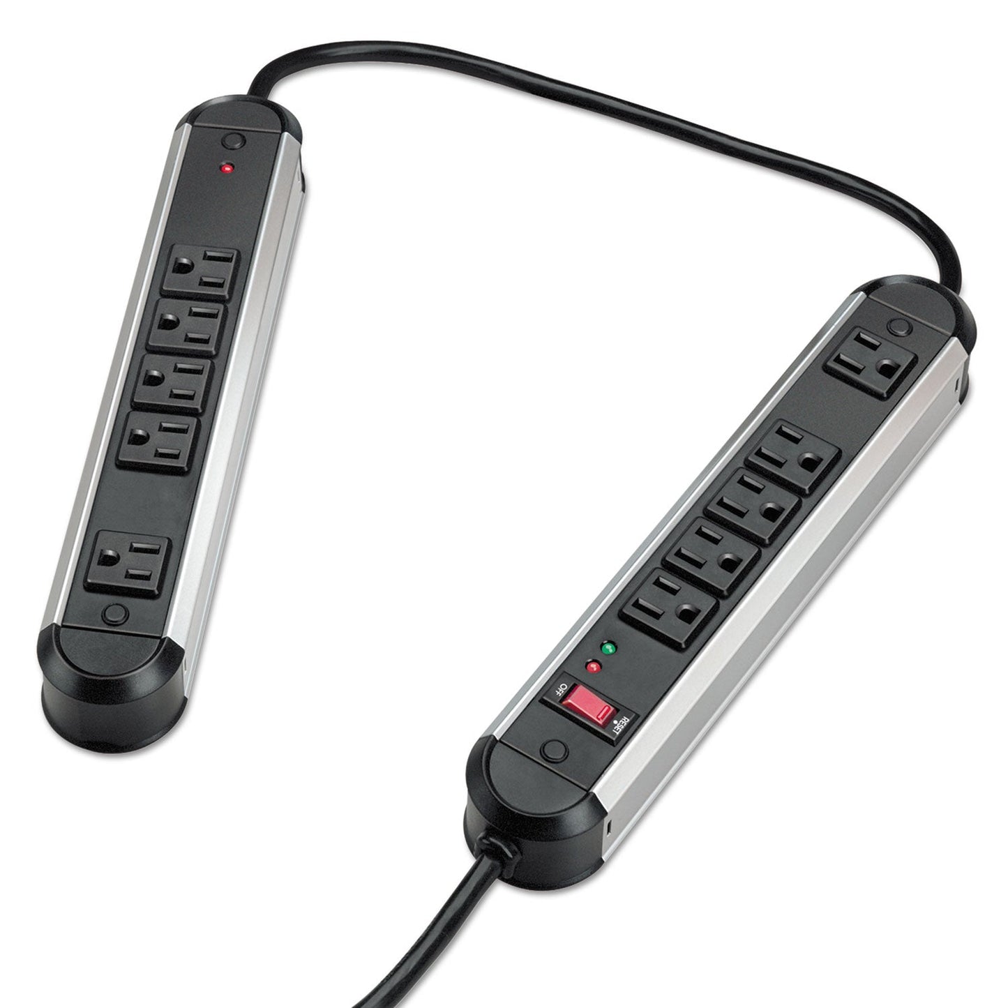 Fellowes Split Metal Surge Protector, 10 AC Outlets, 6 ft Cord, 1,250 J, Black/Silver
