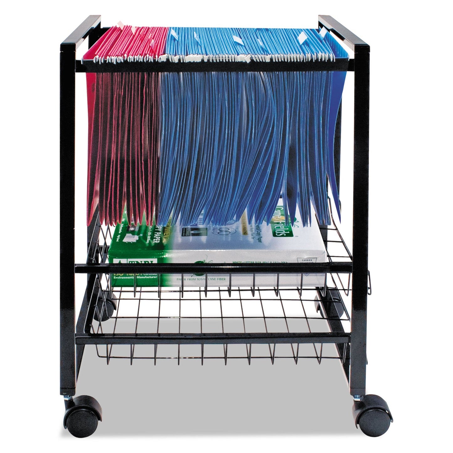 Advantus Mobile File Cart with Sliding Baskets, Metal, 2 Drawers, 1 Bin, 12.88" x 15" x 21.13", Black