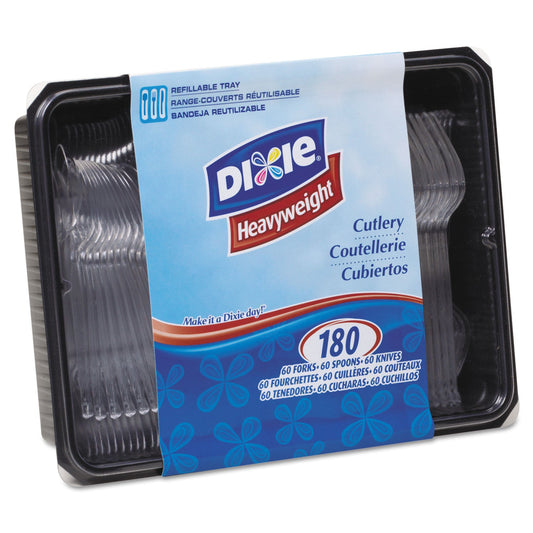 Dixie Cutlery Keeper Tray with Clear Plastic Utensils: 60 Forks, 60 Knives, 60 Spoons